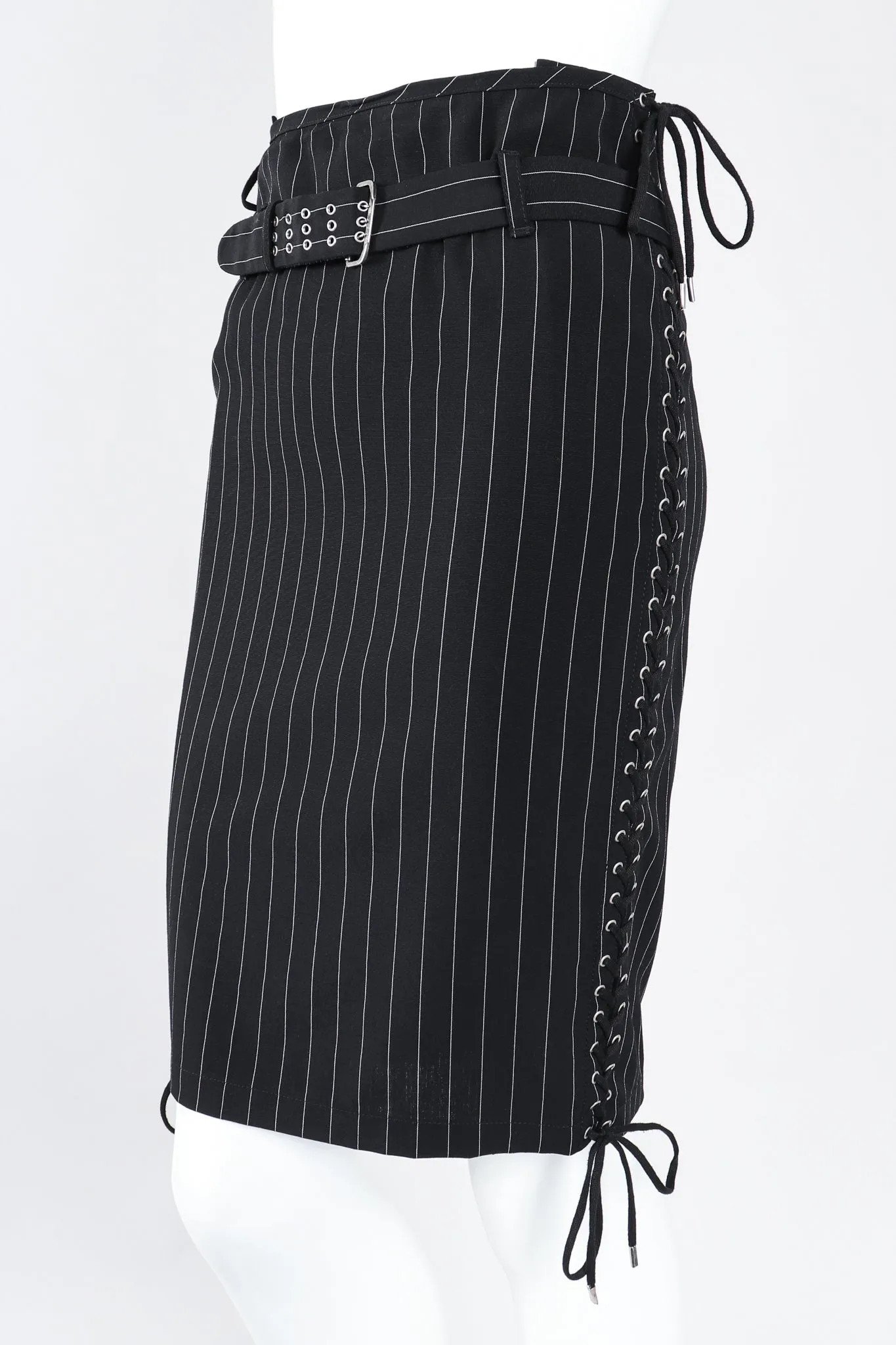 Laced Pinstripe Pencil Skirt