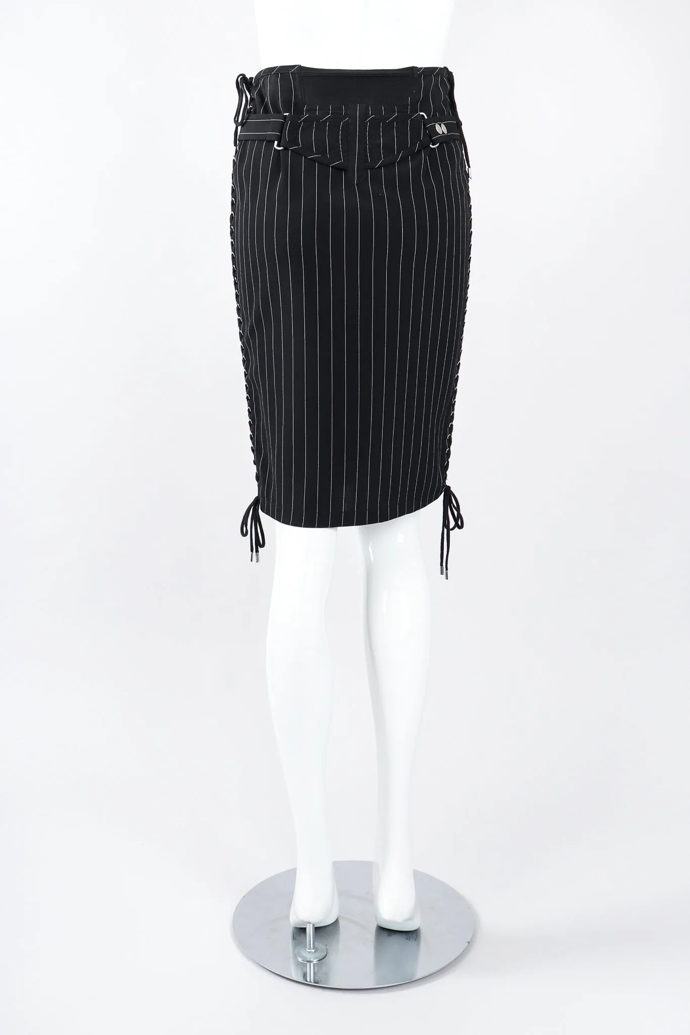 Laced Pinstripe Pencil Skirt
