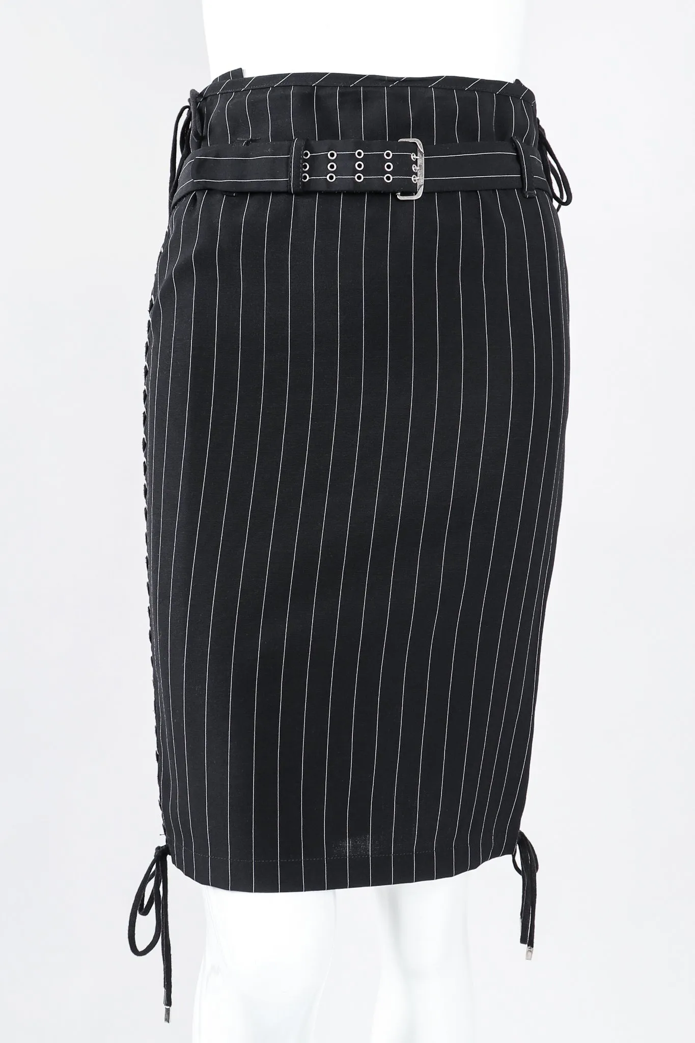 Laced Pinstripe Pencil Skirt