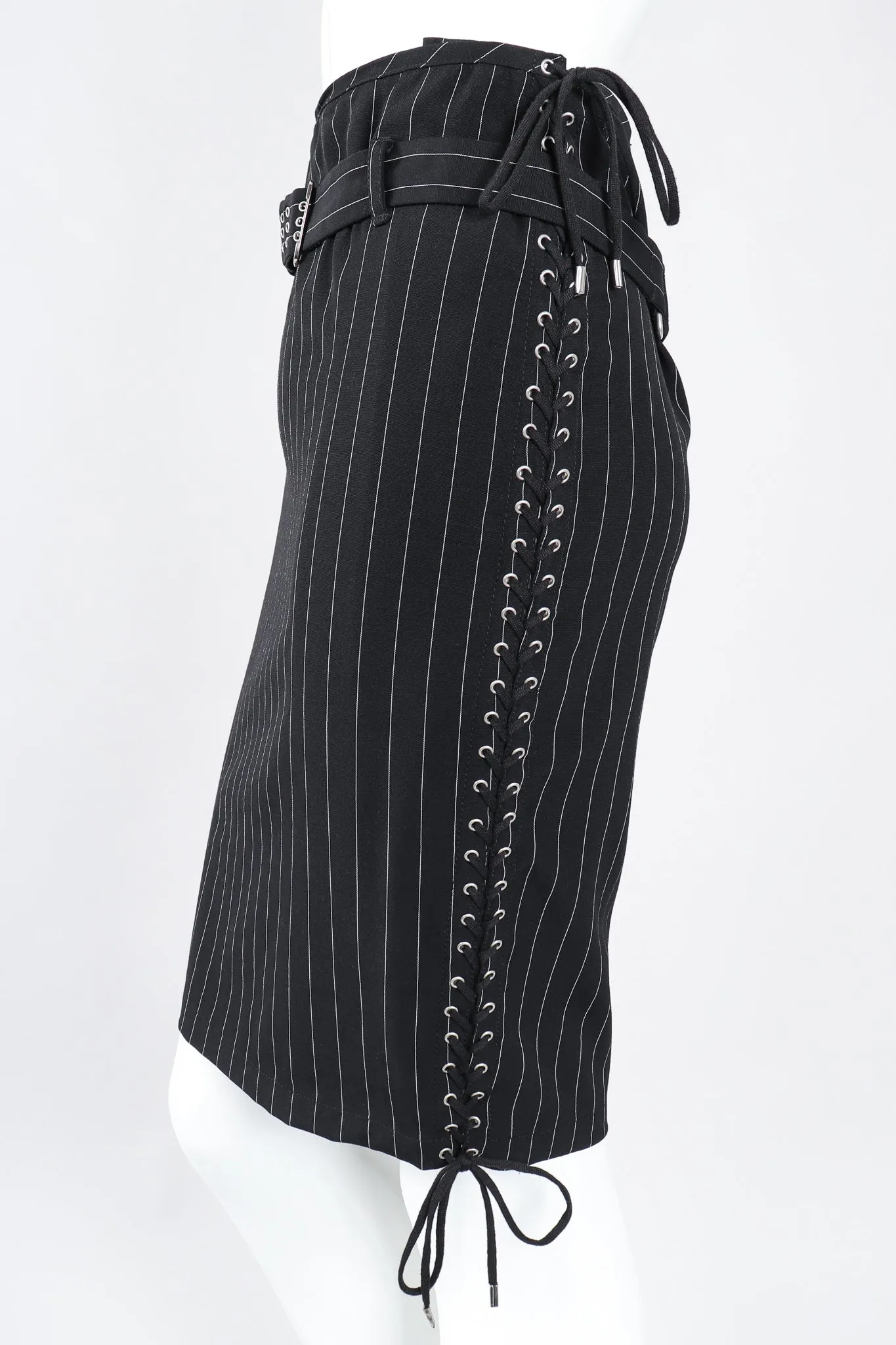 Laced Pinstripe Pencil Skirt