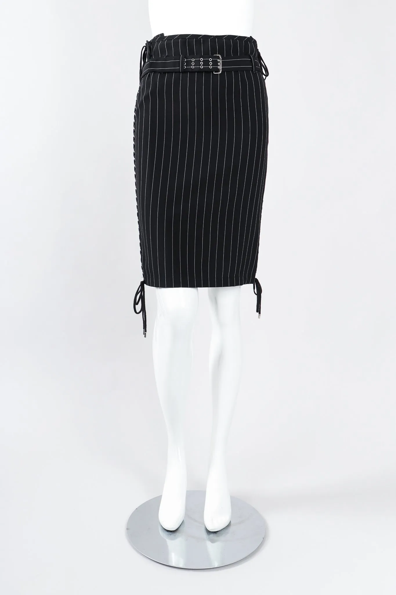 Laced Pinstripe Pencil Skirt