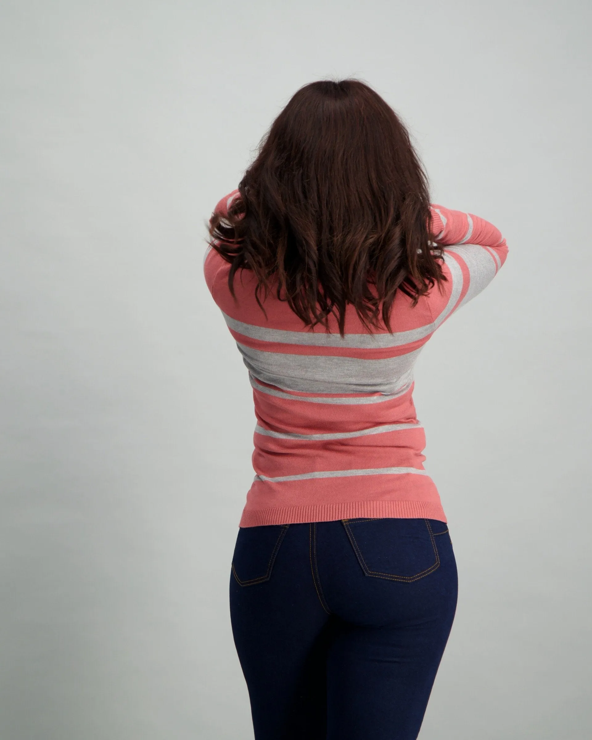 Ladies Stripe Pullover - Rose