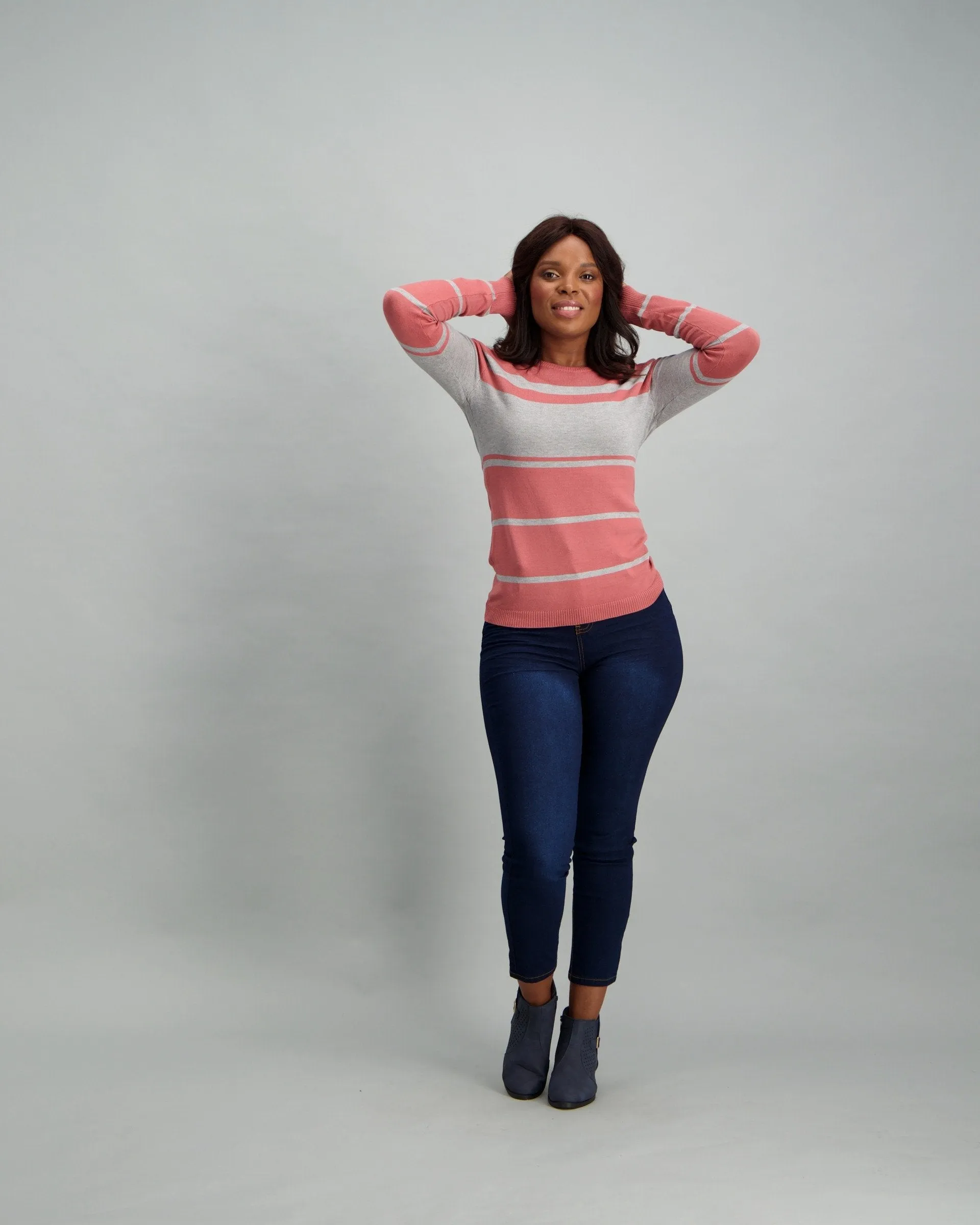 Ladies Stripe Pullover - Rose