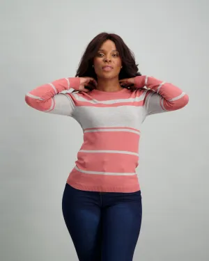 Ladies Stripe Pullover - Rose