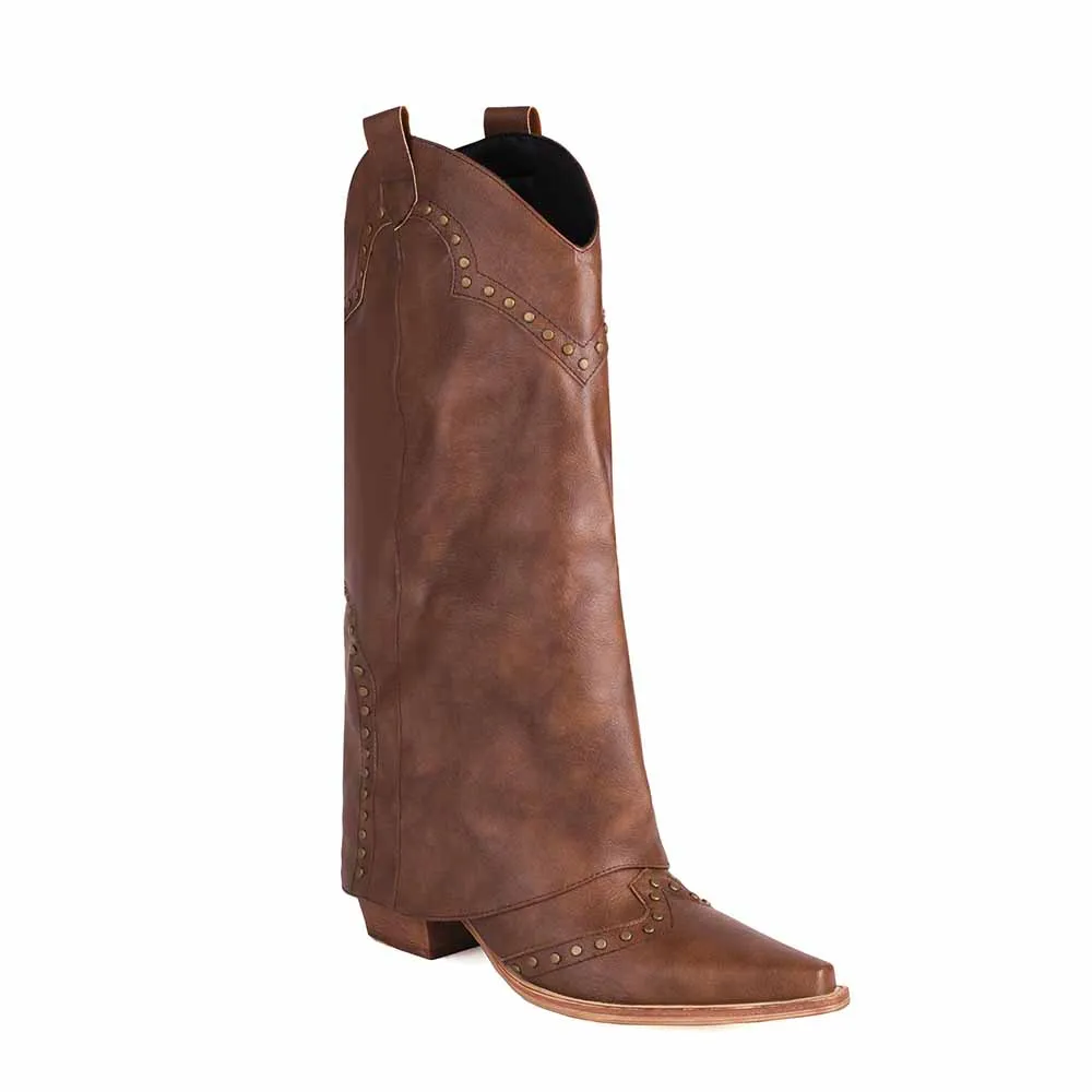 Lady Boots With Turn-Up And Metal rivet