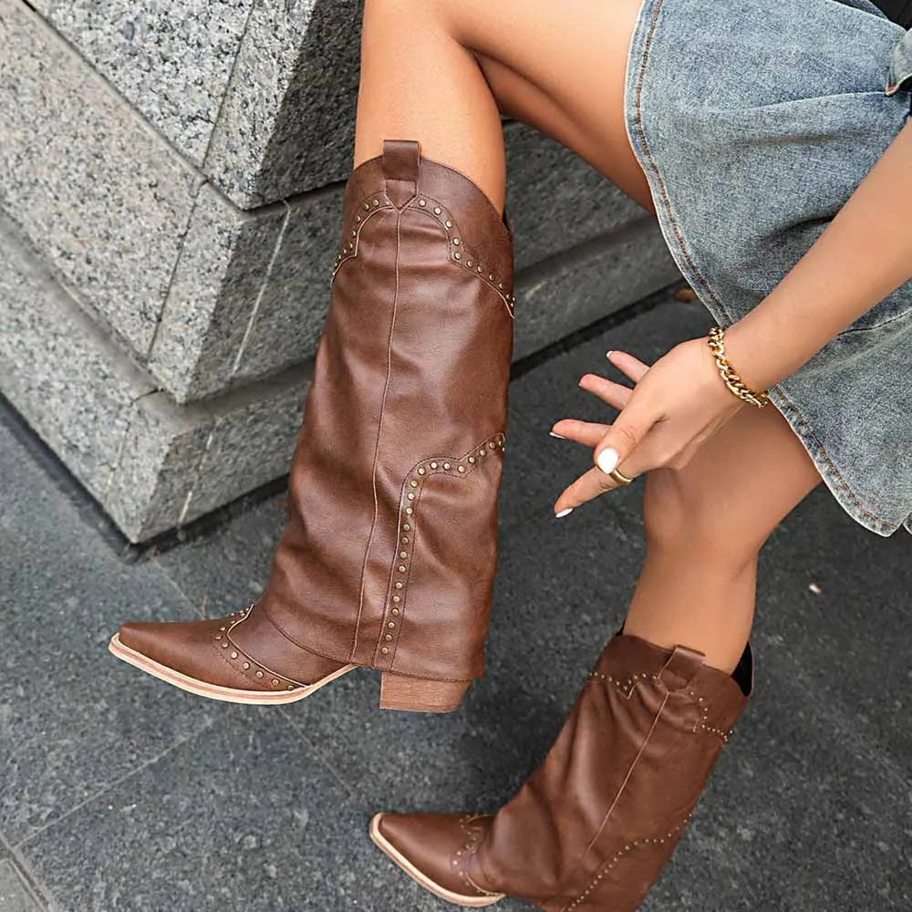 Lady Boots With Turn-Up And Metal rivet