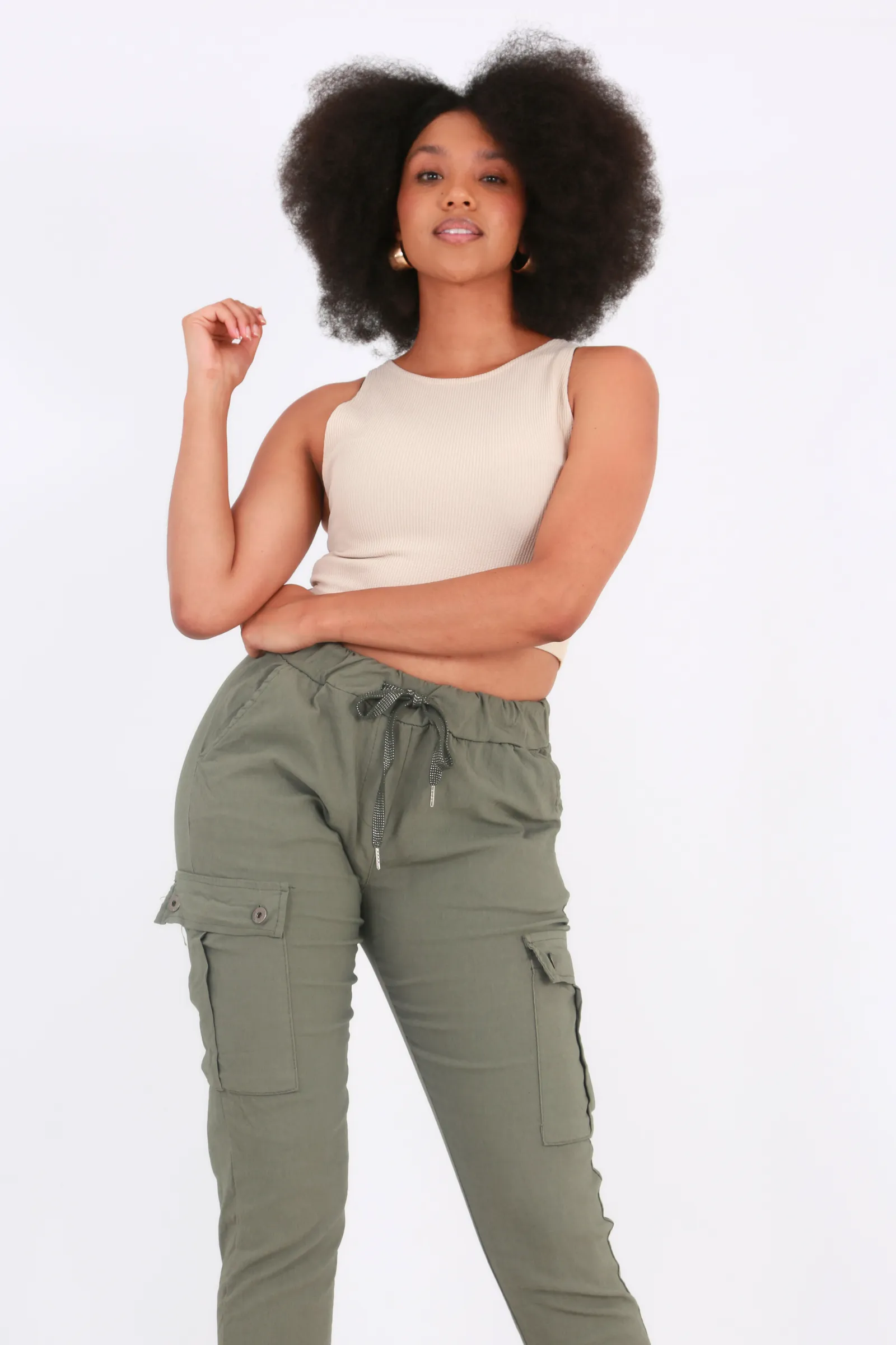 Made in Italy Magic Pants- Green Cargo