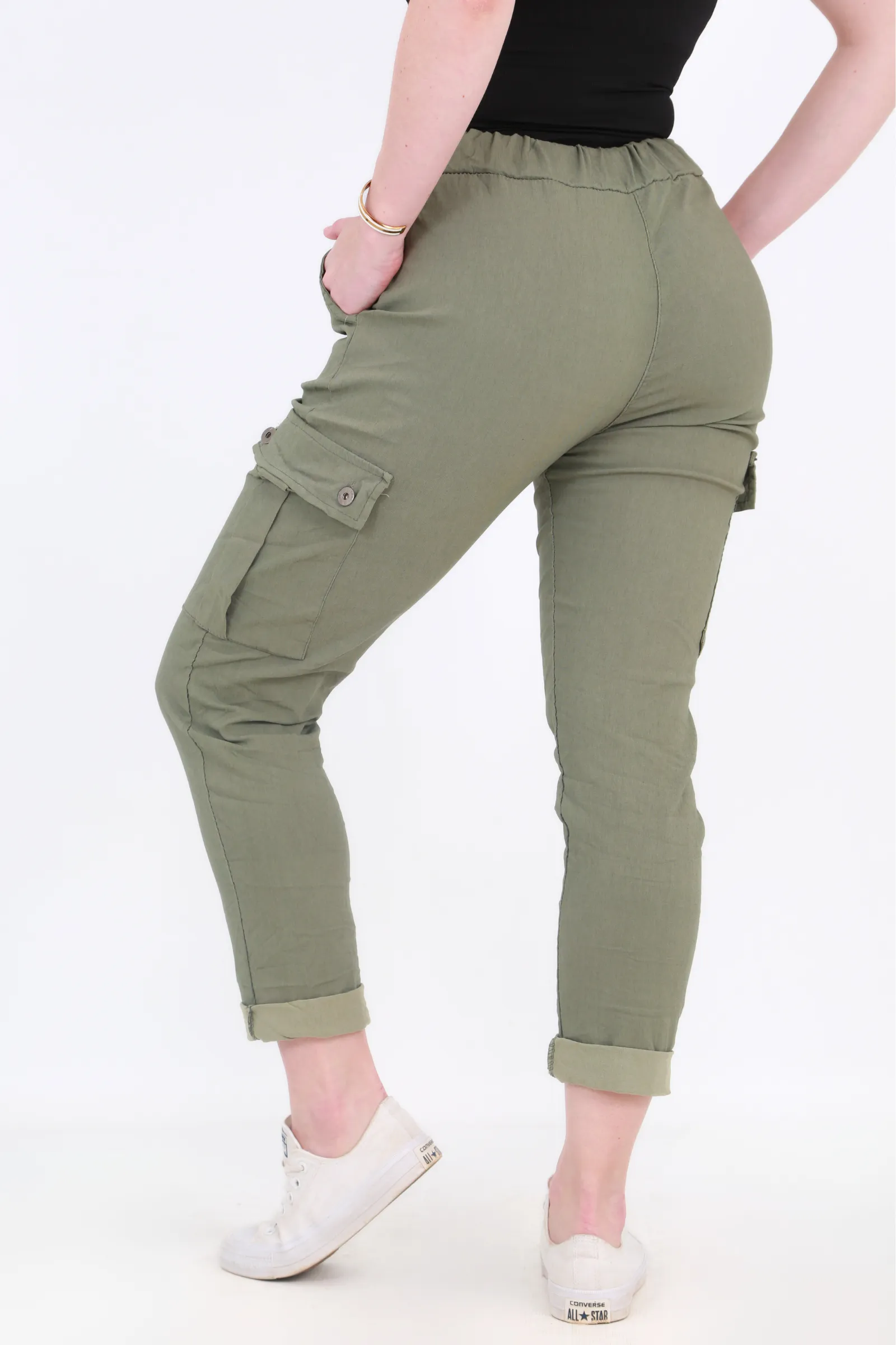 Made in Italy Magic Pants- Green Cargo