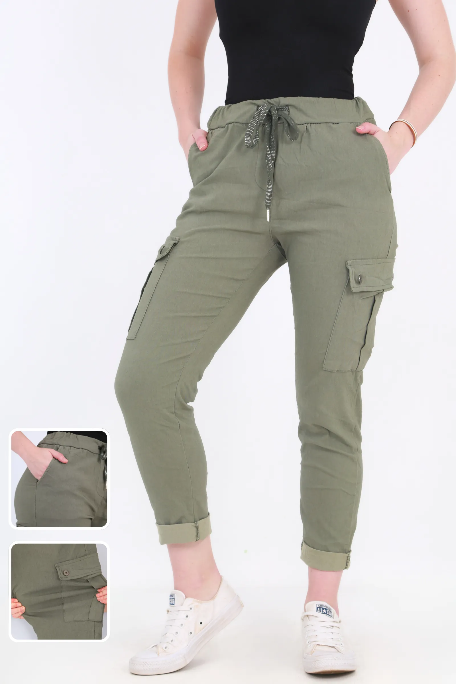 Made in Italy Magic Pants- Green Cargo
