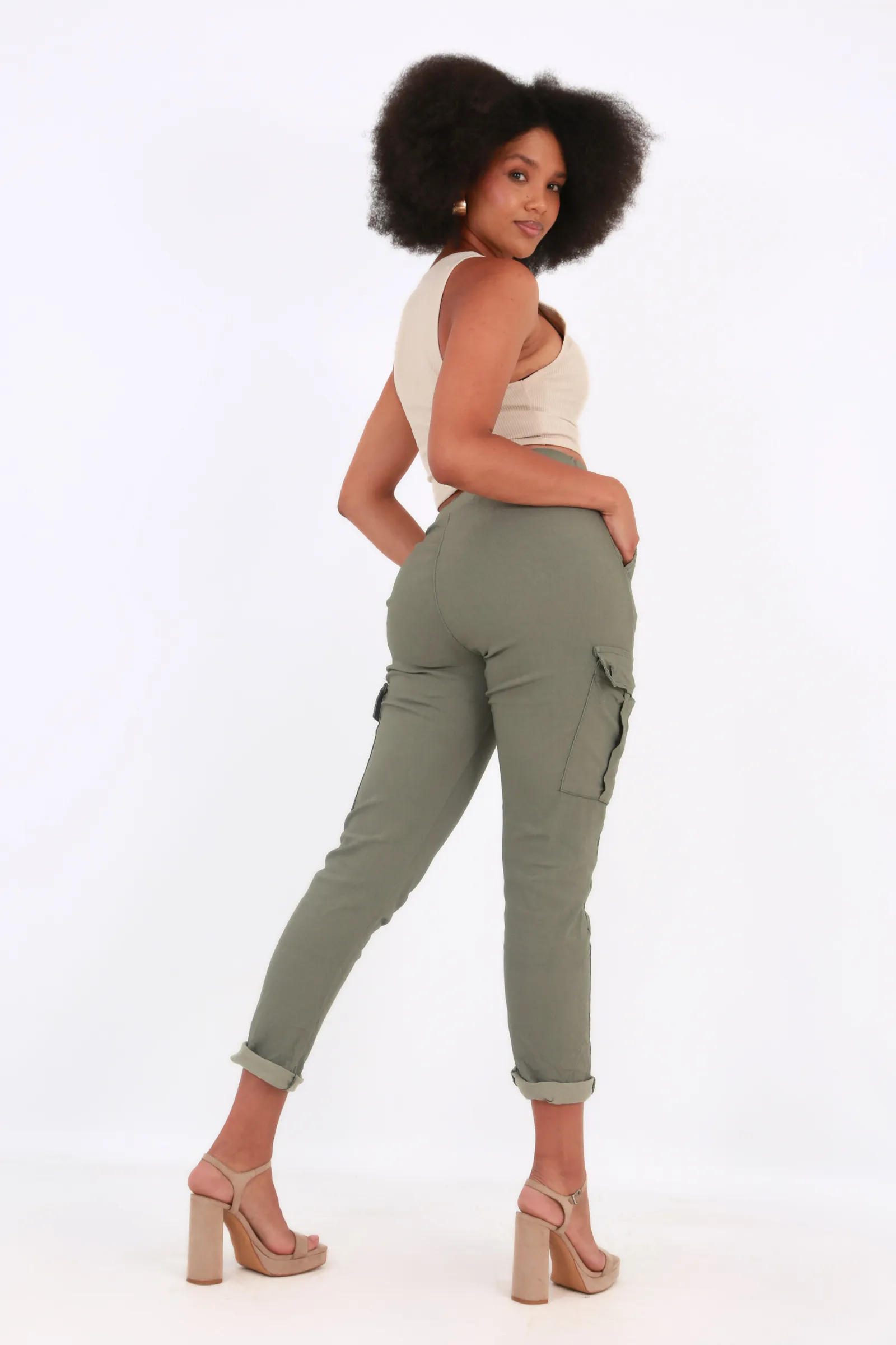 Made in Italy Magic Pants- Green Cargo