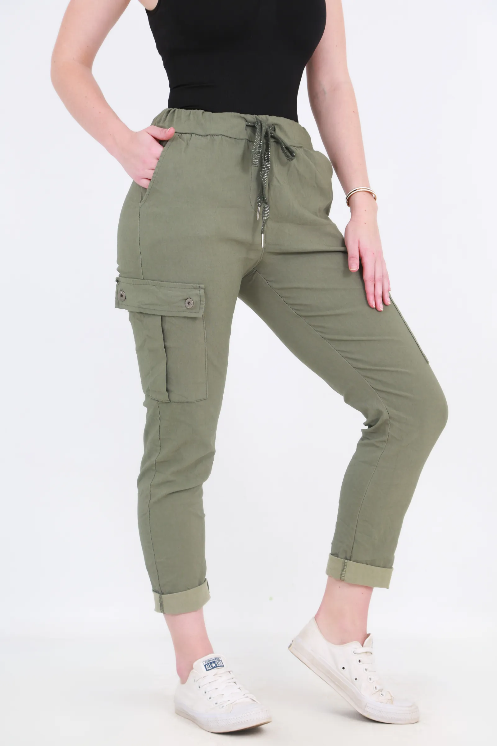 Made in Italy Magic Pants- Green Cargo