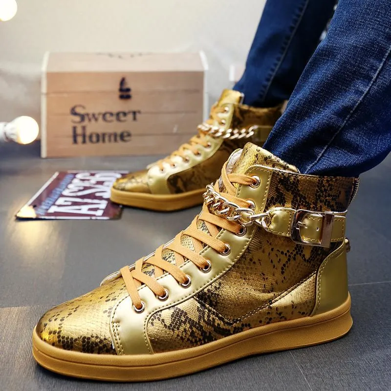 Men's Faux Snake Skin Chain Boots In 3 Colors!