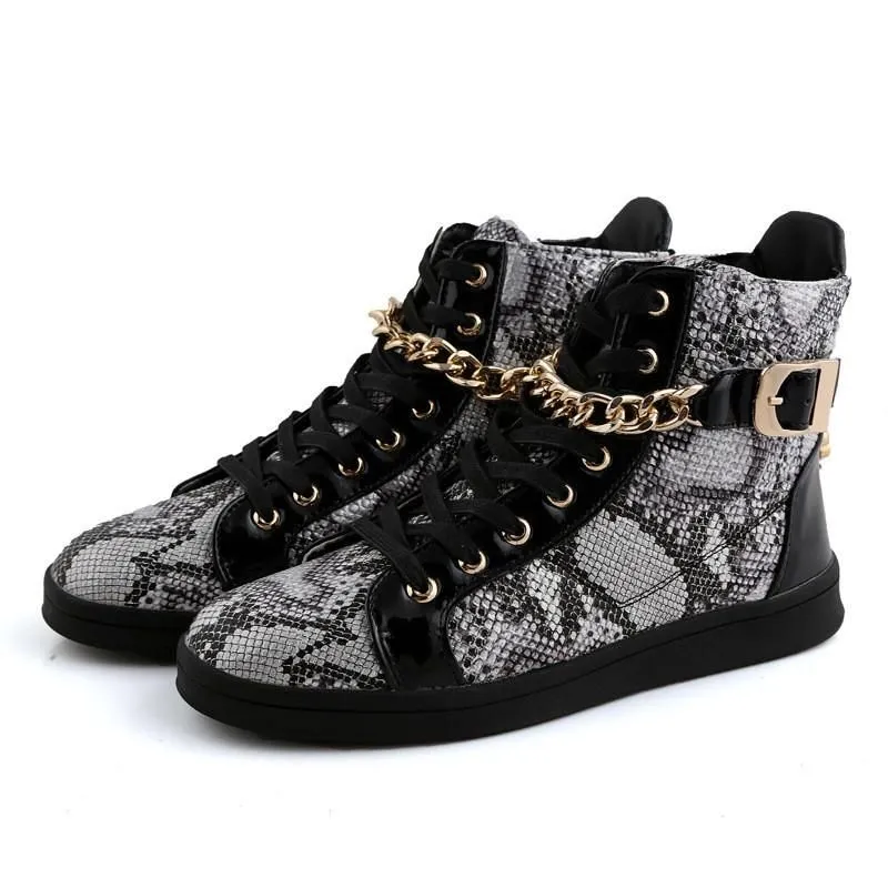 Men's Faux Snake Skin Chain Boots In 3 Colors!