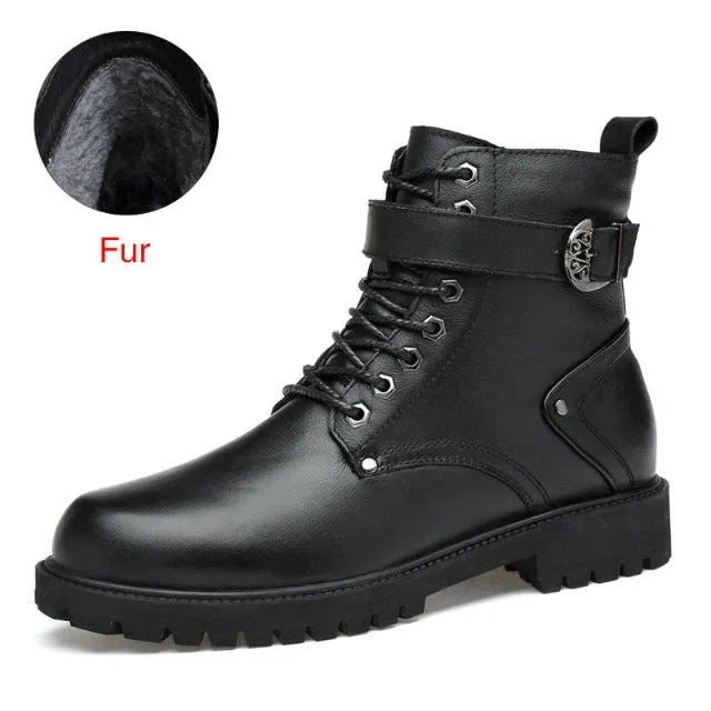 Men's punk style genuine leather lace up boots
