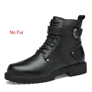 Men's punk style genuine leather lace up boots