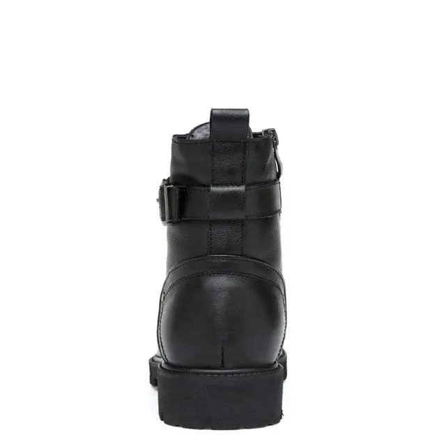 Men's punk style genuine leather lace up boots