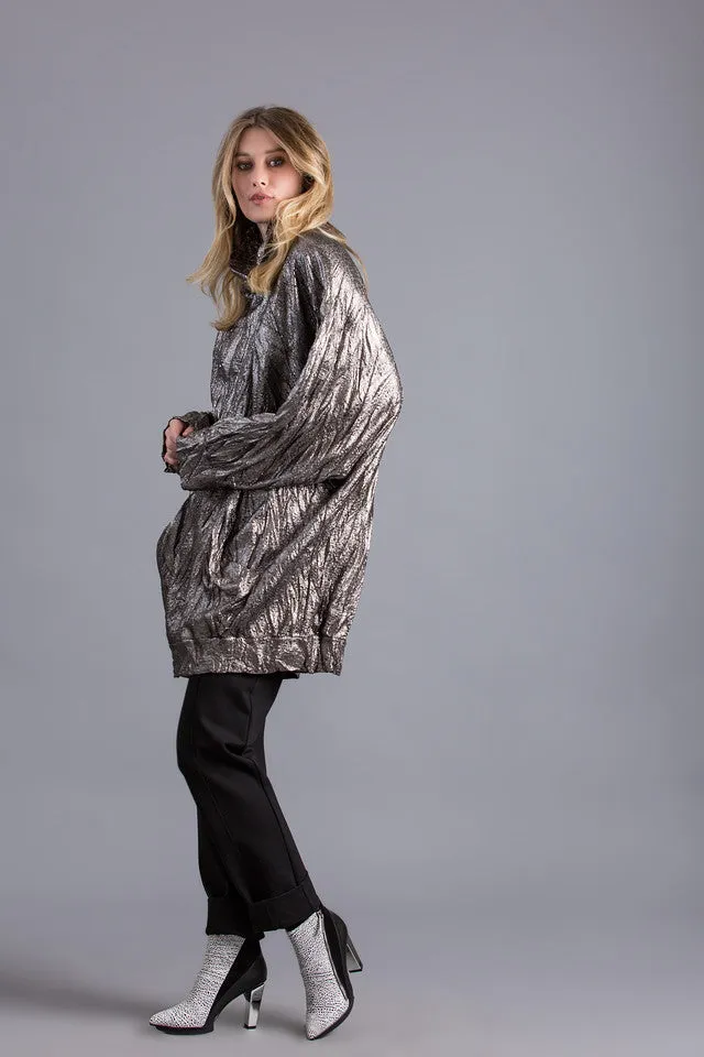 Metallic Cowl Neck Tunic Dress - Gold