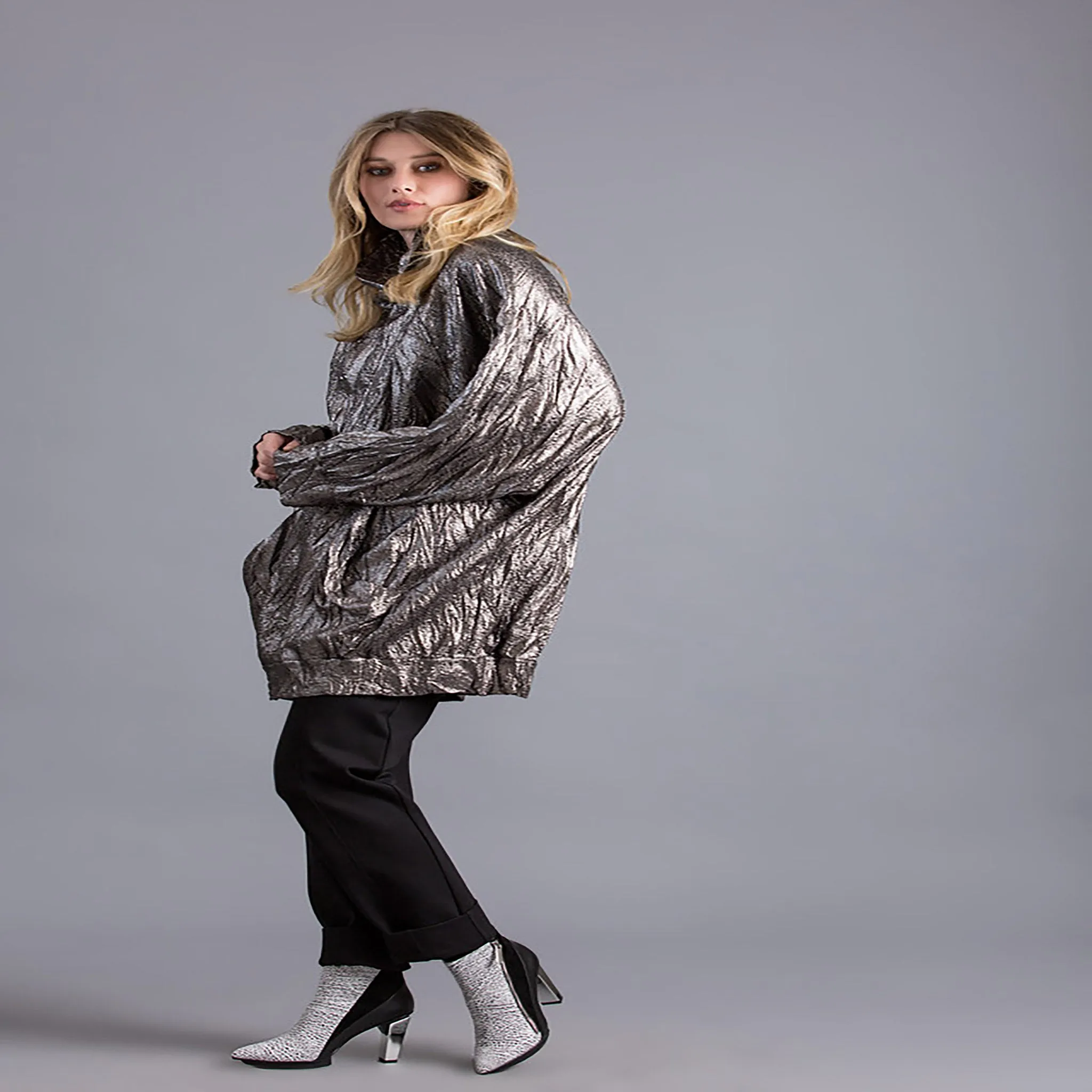 Metallic Cowl Neck Tunic Dress - Gold