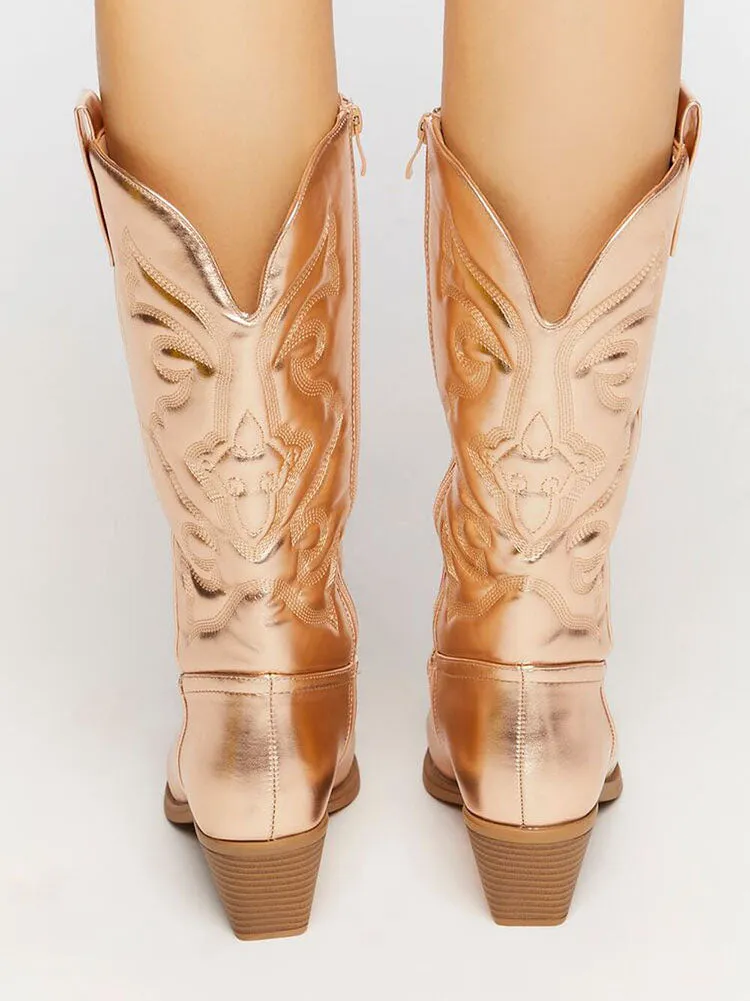 Metallic PU Leather Cowboy Boots