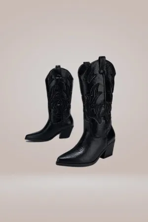 Mid-Calf Metallic Black Cowboy Boots