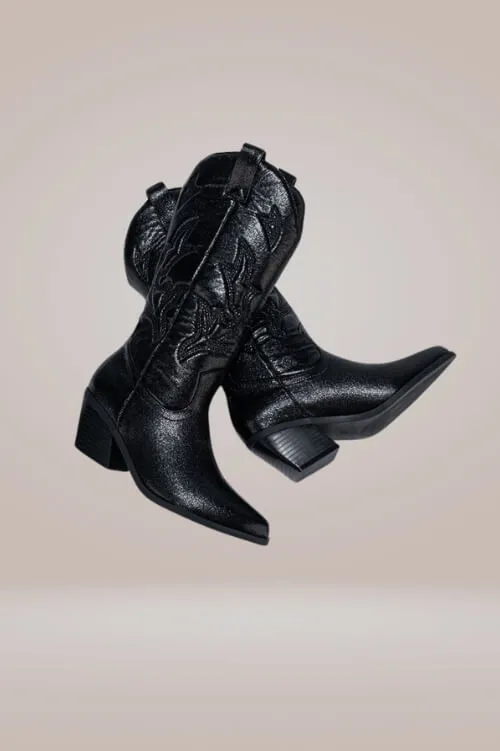 Mid-Calf Metallic Black Cowboy Boots