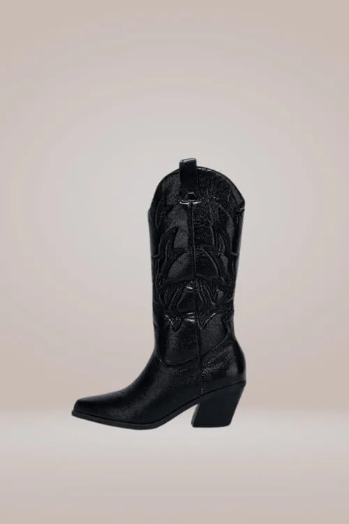 Mid-Calf Metallic Black Cowboy Boots