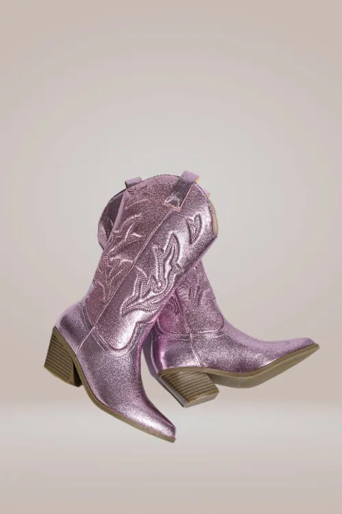 Mid Calf Metallic Pink Cowboy Boots