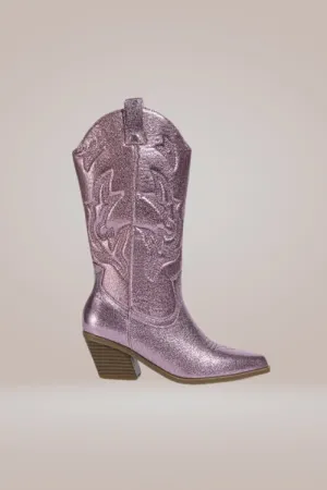 Mid Calf Metallic Pink Cowboy Boots