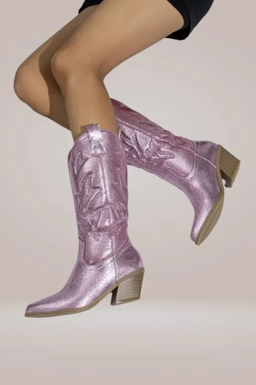 Mid Calf Metallic Pink Cowboy Boots