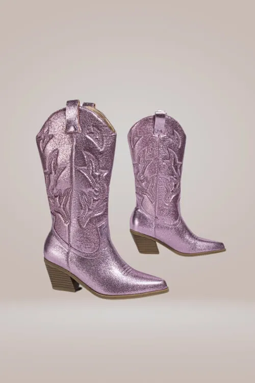 Mid Calf Metallic Pink Cowboy Boots