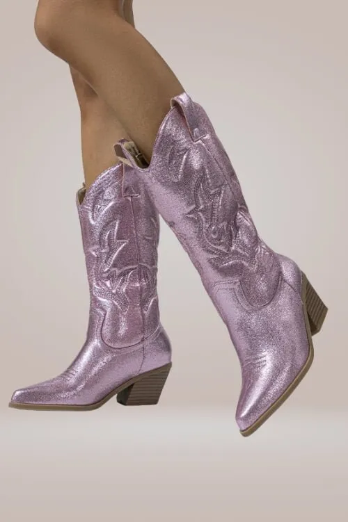 Mid Calf Metallic Pink Cowboy Boots