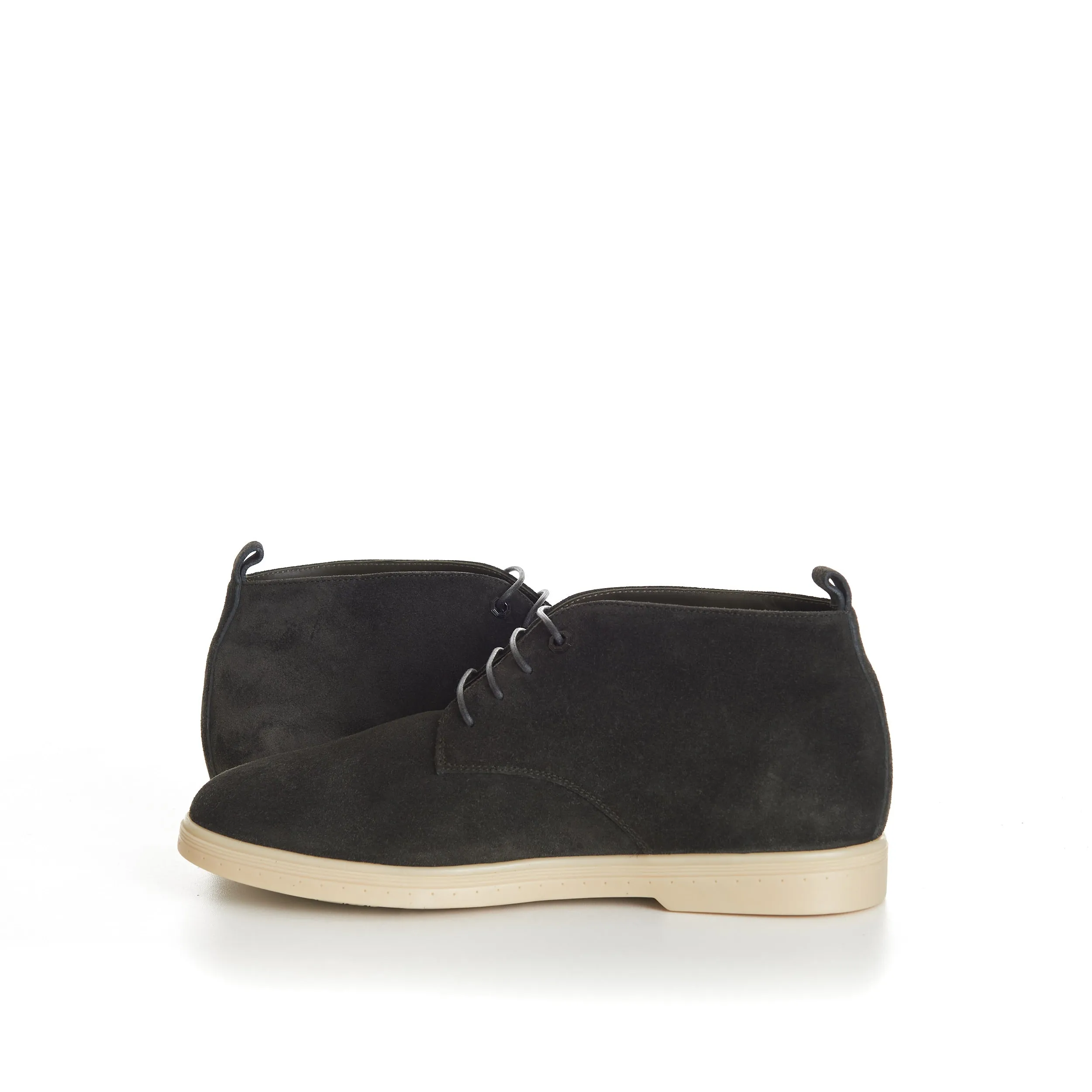 Military Green Suede Lace Up Chukka Boots With Rubber Soles