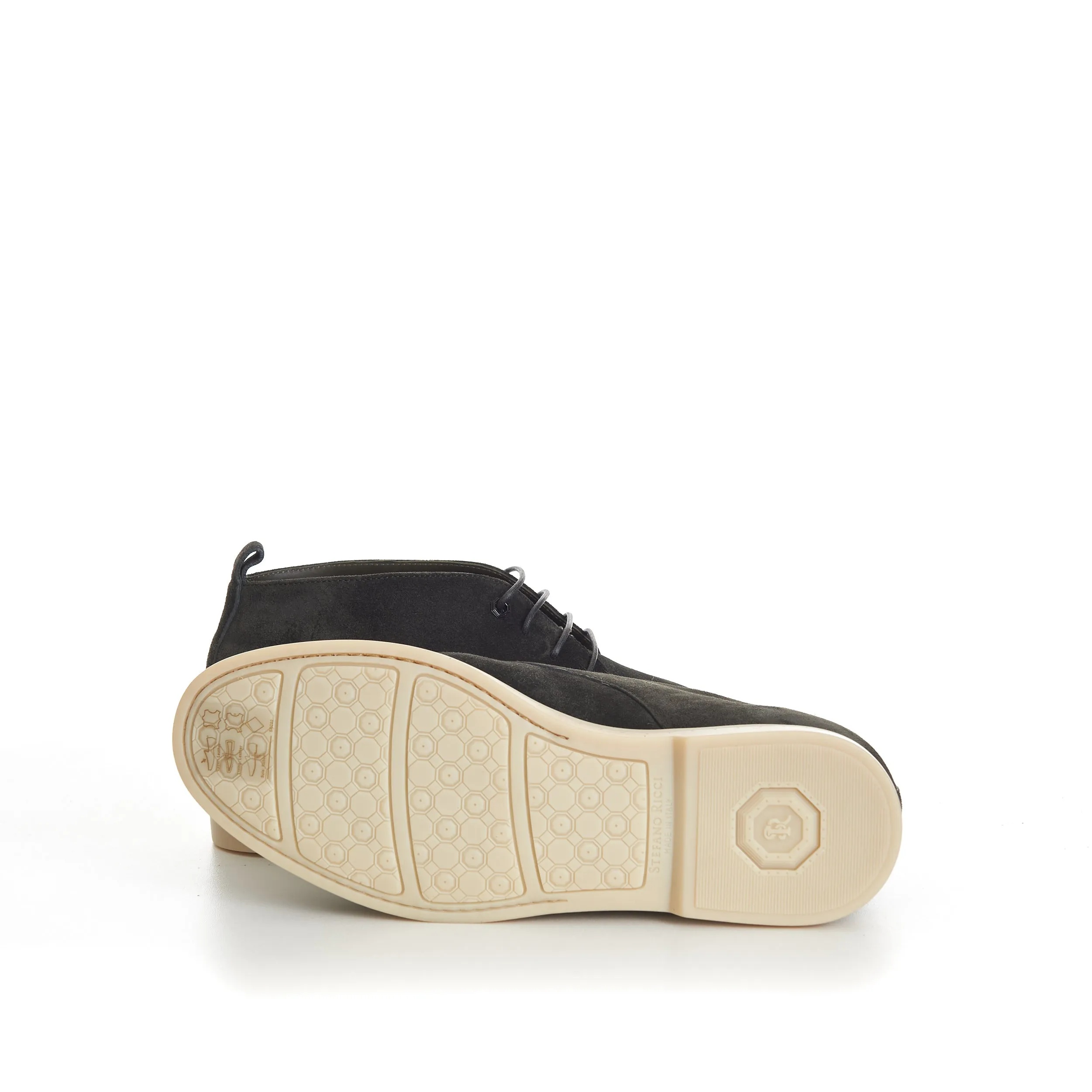 Military Green Suede Lace Up Chukka Boots With Rubber Soles