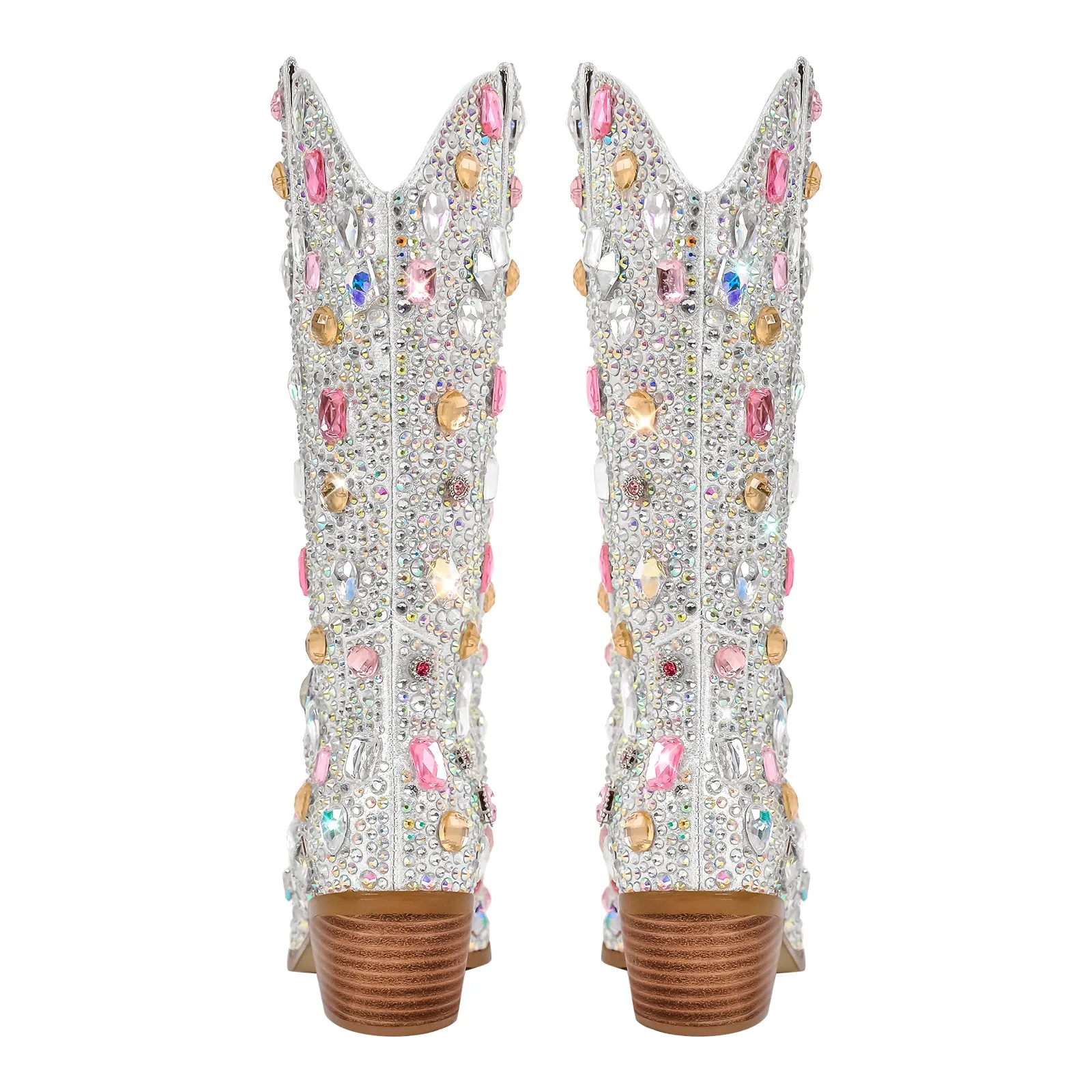 Multi-colored Rhinestone Mid-calf Western Boots