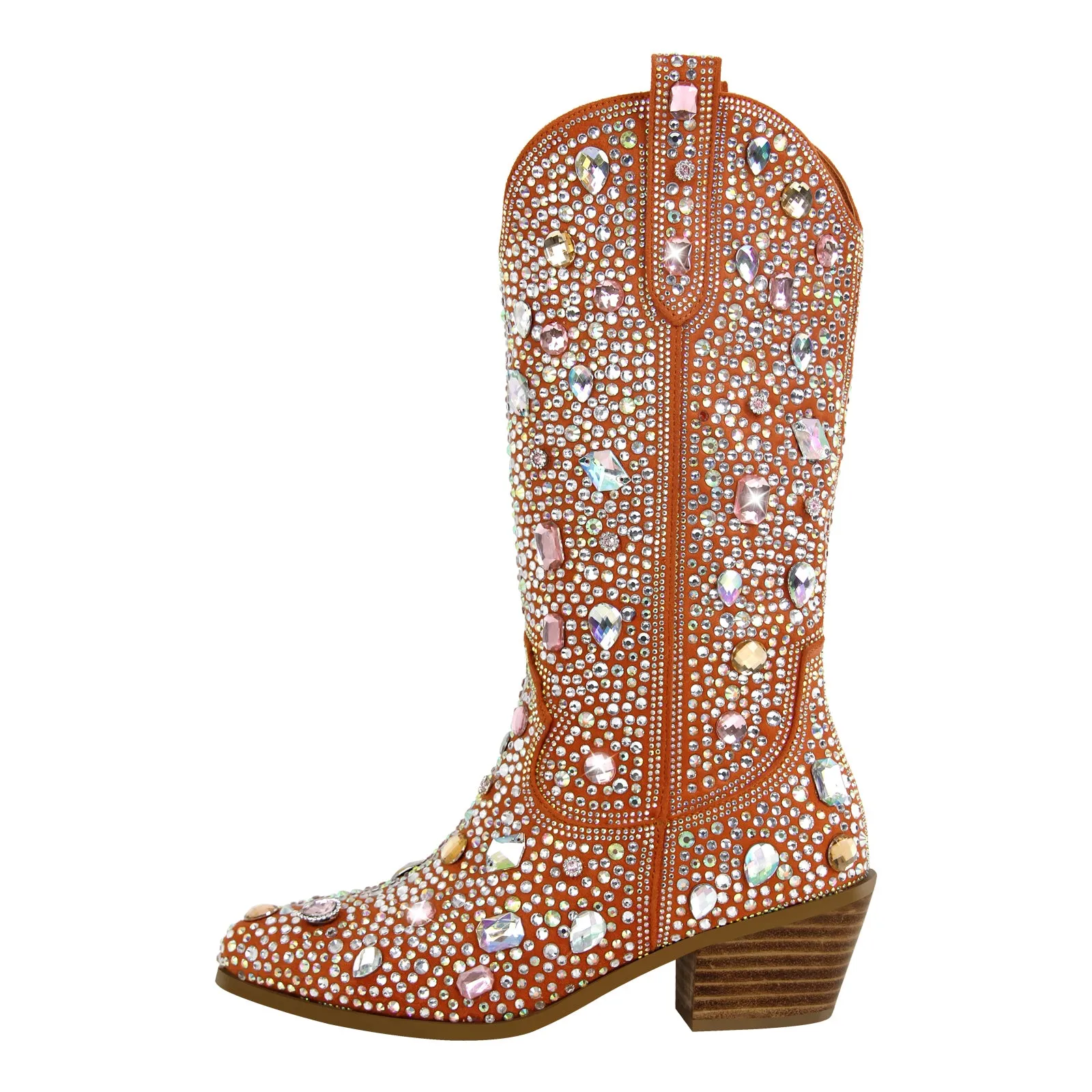 Multi-colored Rhinestone Mid-calf Western Boots