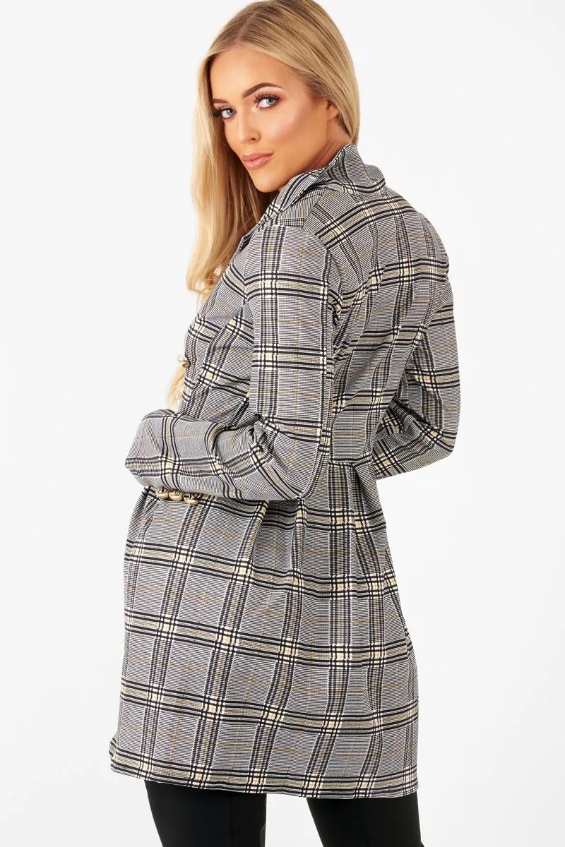 Mustard Black Check Wrap Blazer Dress - Emry