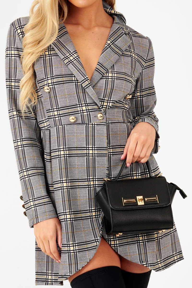 Mustard Black Check Wrap Blazer Dress - Emry
