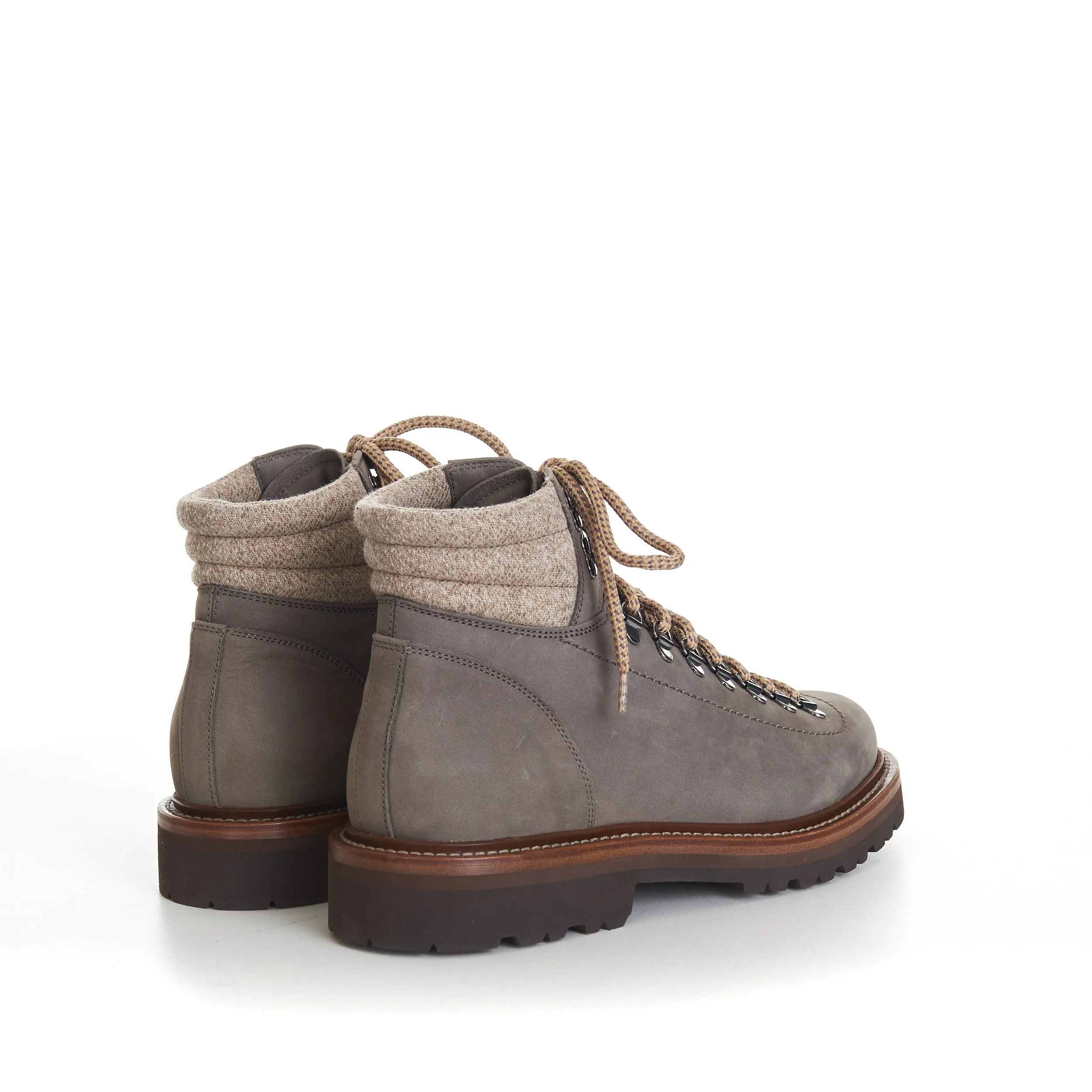 Nubuck Mountain-Style Boots With Wool Diagonal Insert