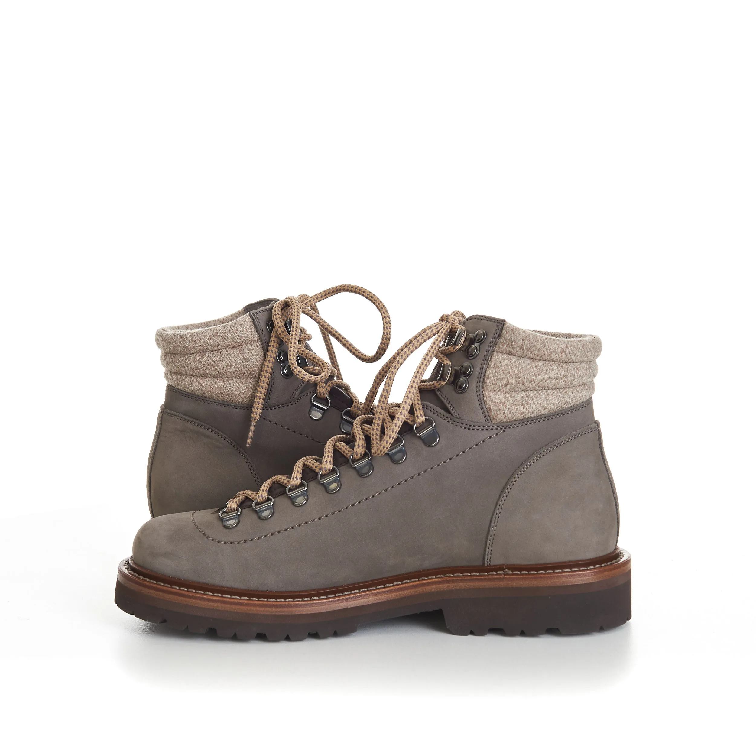 Nubuck Mountain-Style Boots With Wool Diagonal Insert