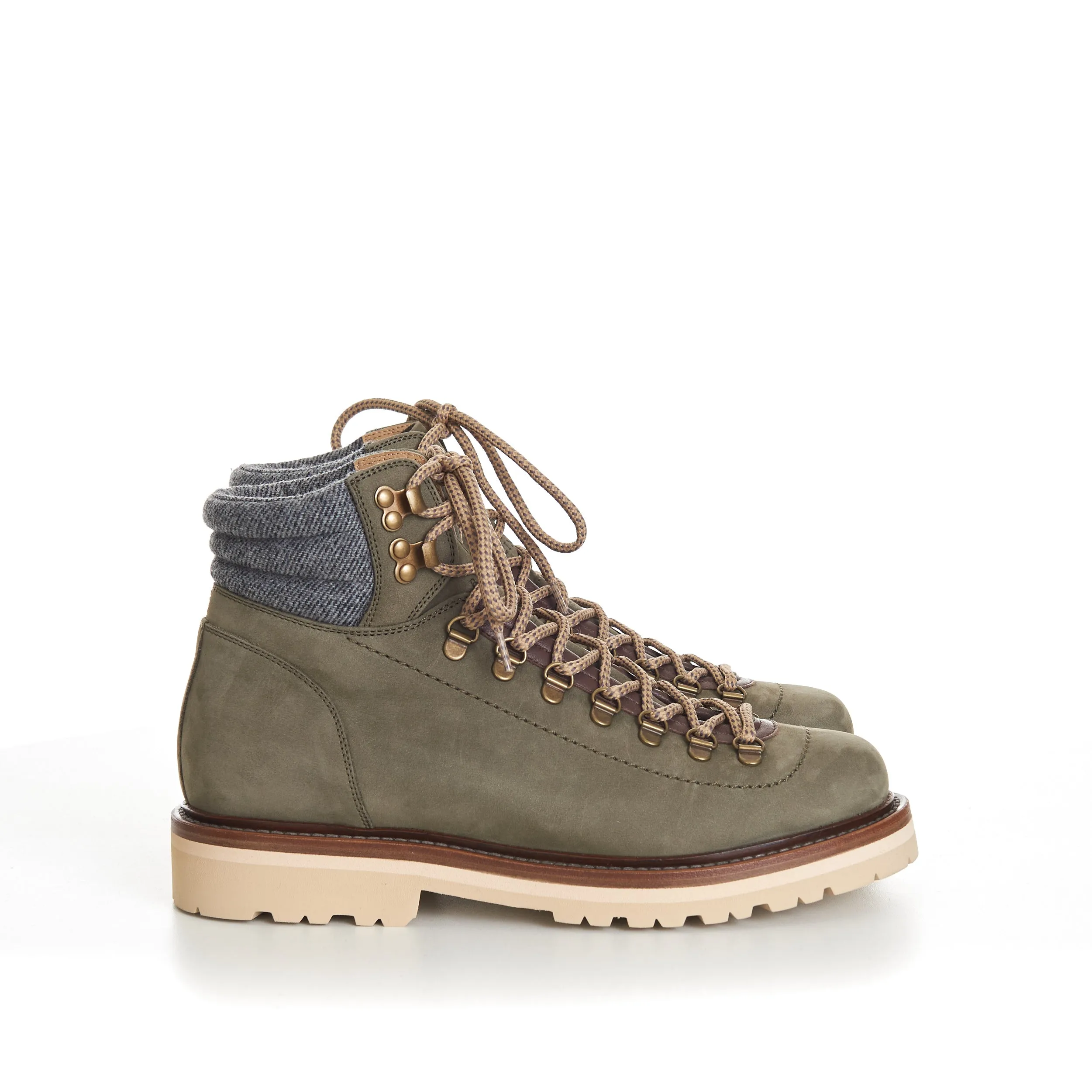 Nubuck Mountain-Style Boots With Wool Diagonal Insert