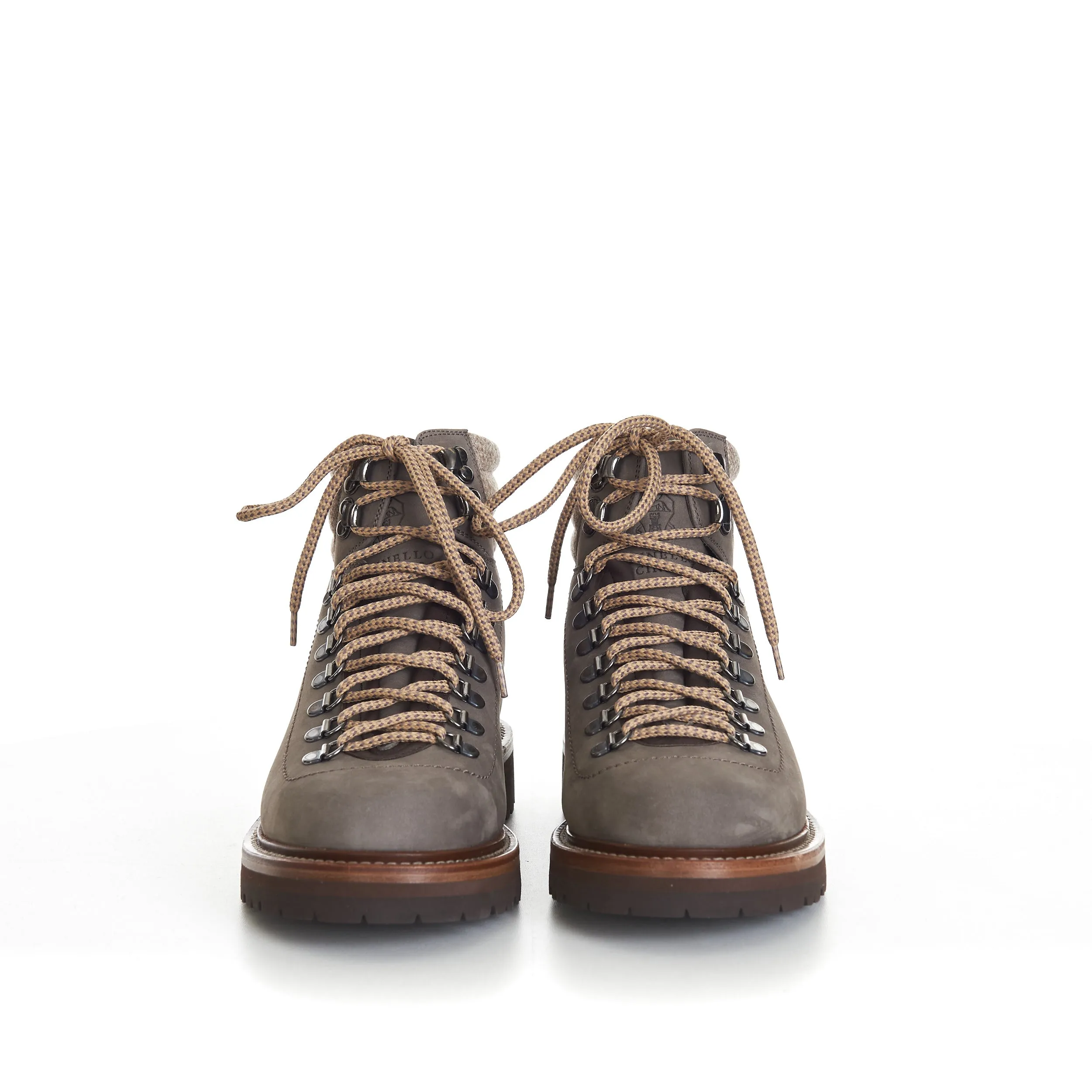 Nubuck Mountain-Style Boots With Wool Diagonal Insert
