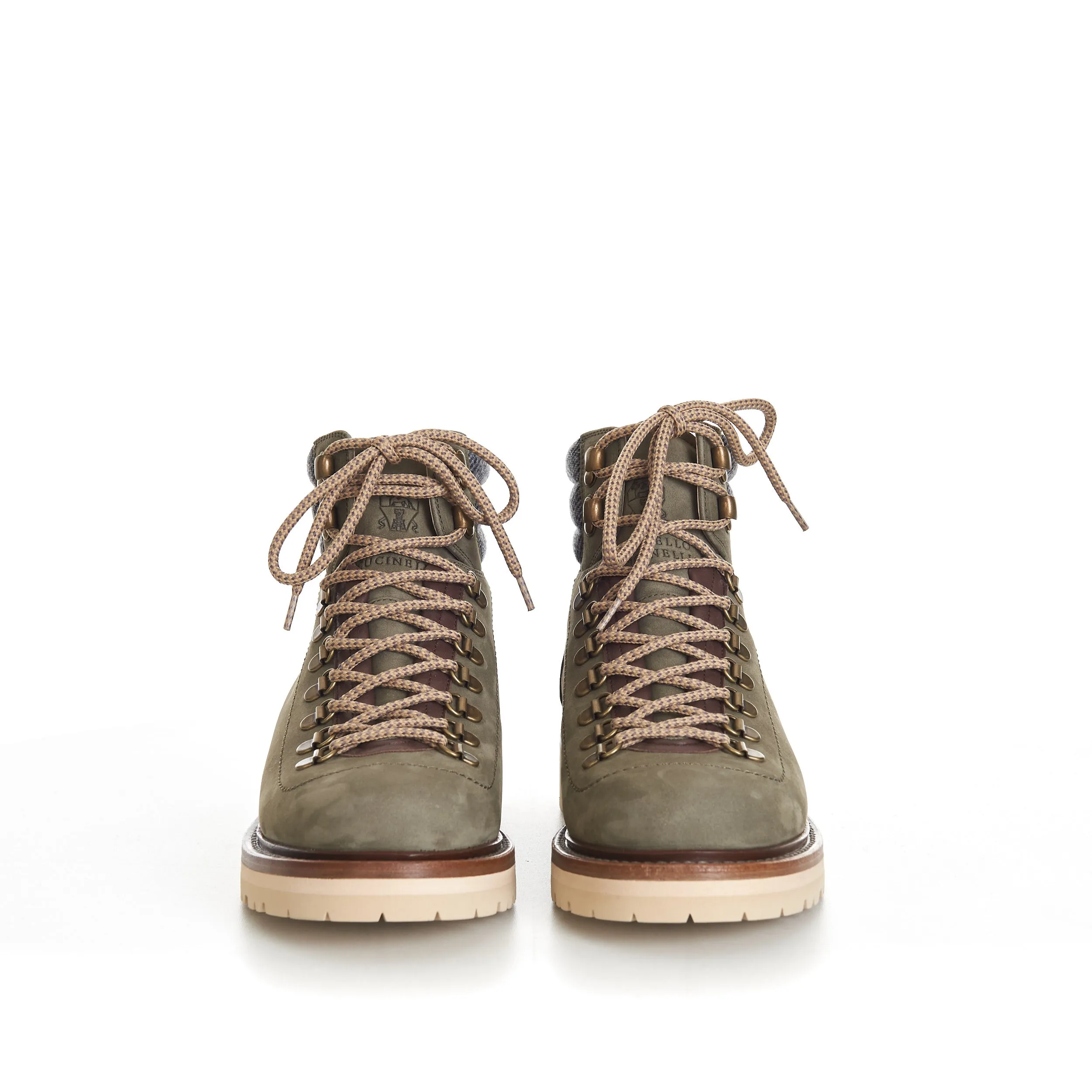 Nubuck Mountain-Style Boots With Wool Diagonal Insert