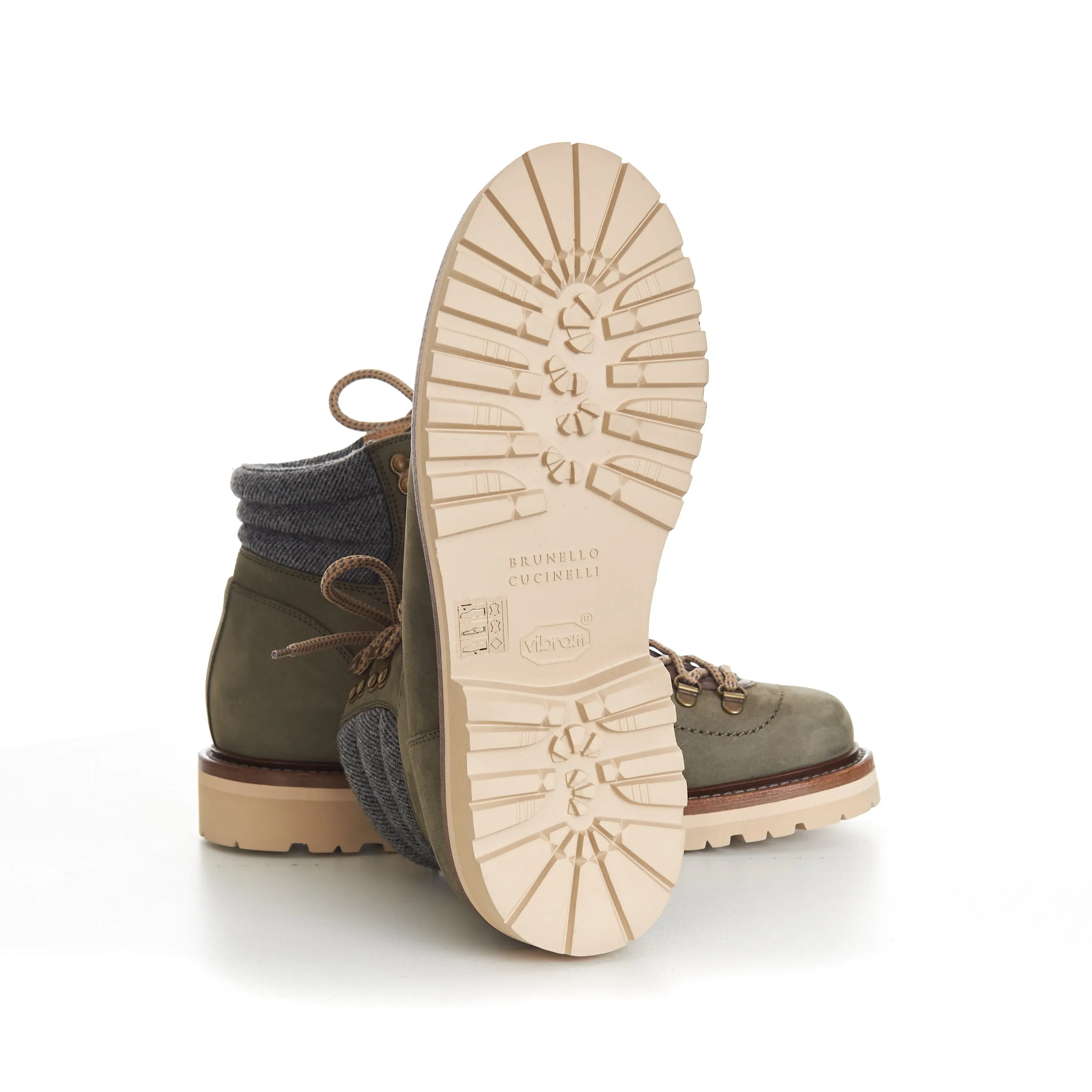 Nubuck Mountain-Style Boots With Wool Diagonal Insert