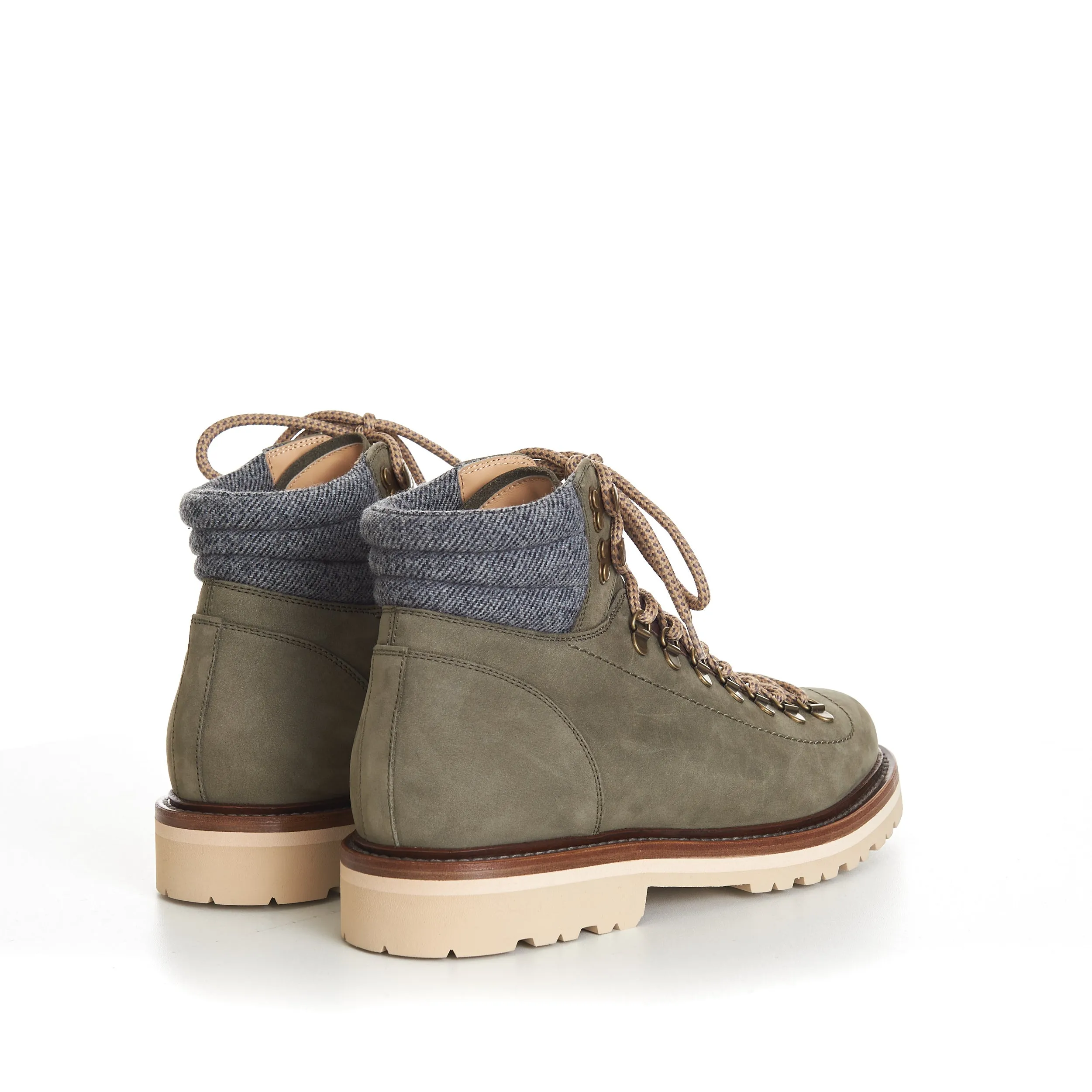 Nubuck Mountain-Style Boots With Wool Diagonal Insert
