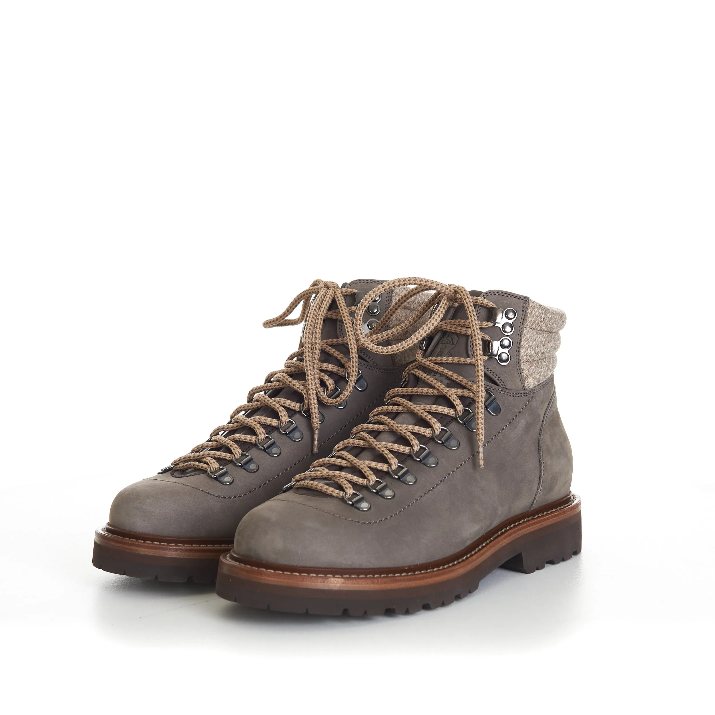Nubuck Mountain-Style Boots With Wool Diagonal Insert