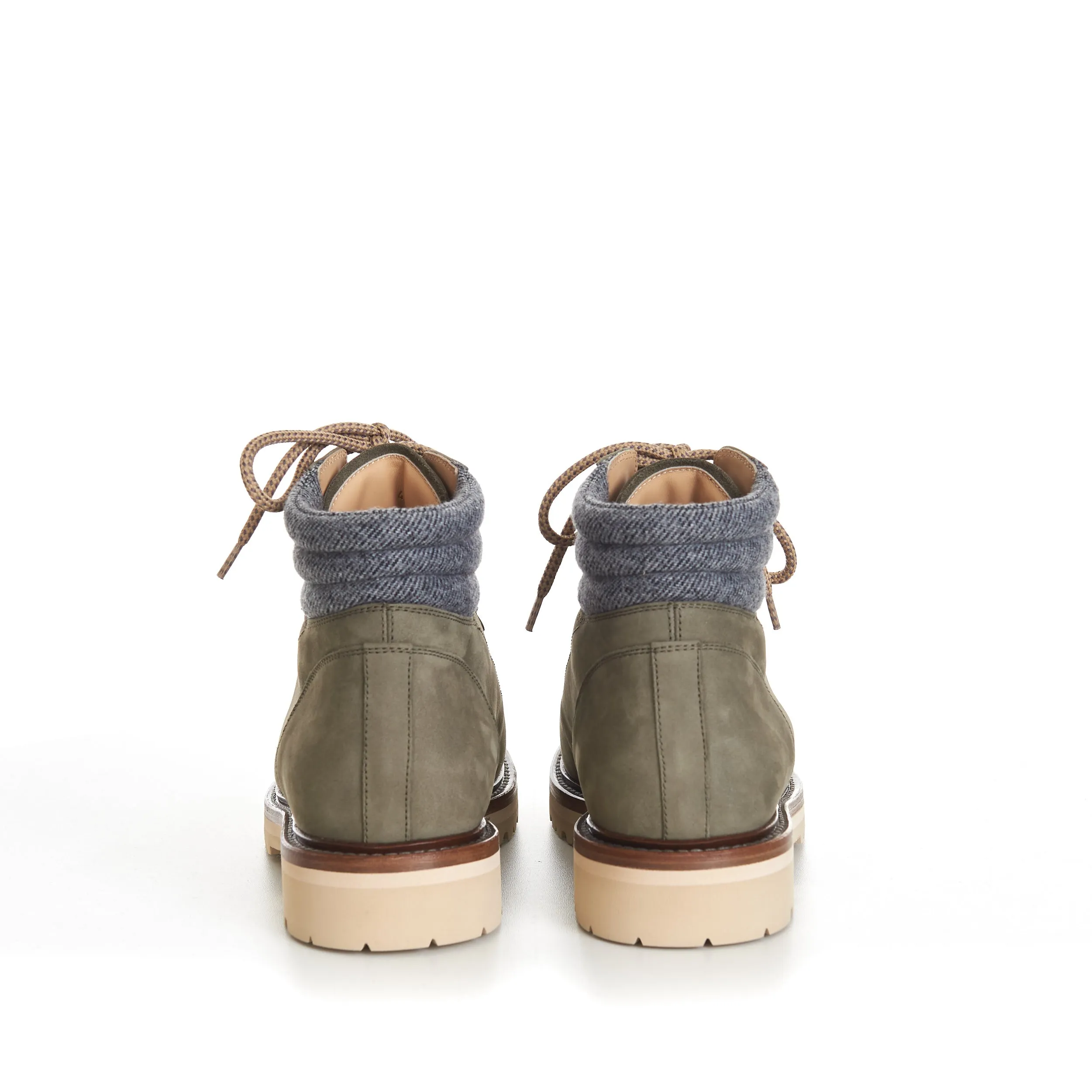 Nubuck Mountain-Style Boots With Wool Diagonal Insert