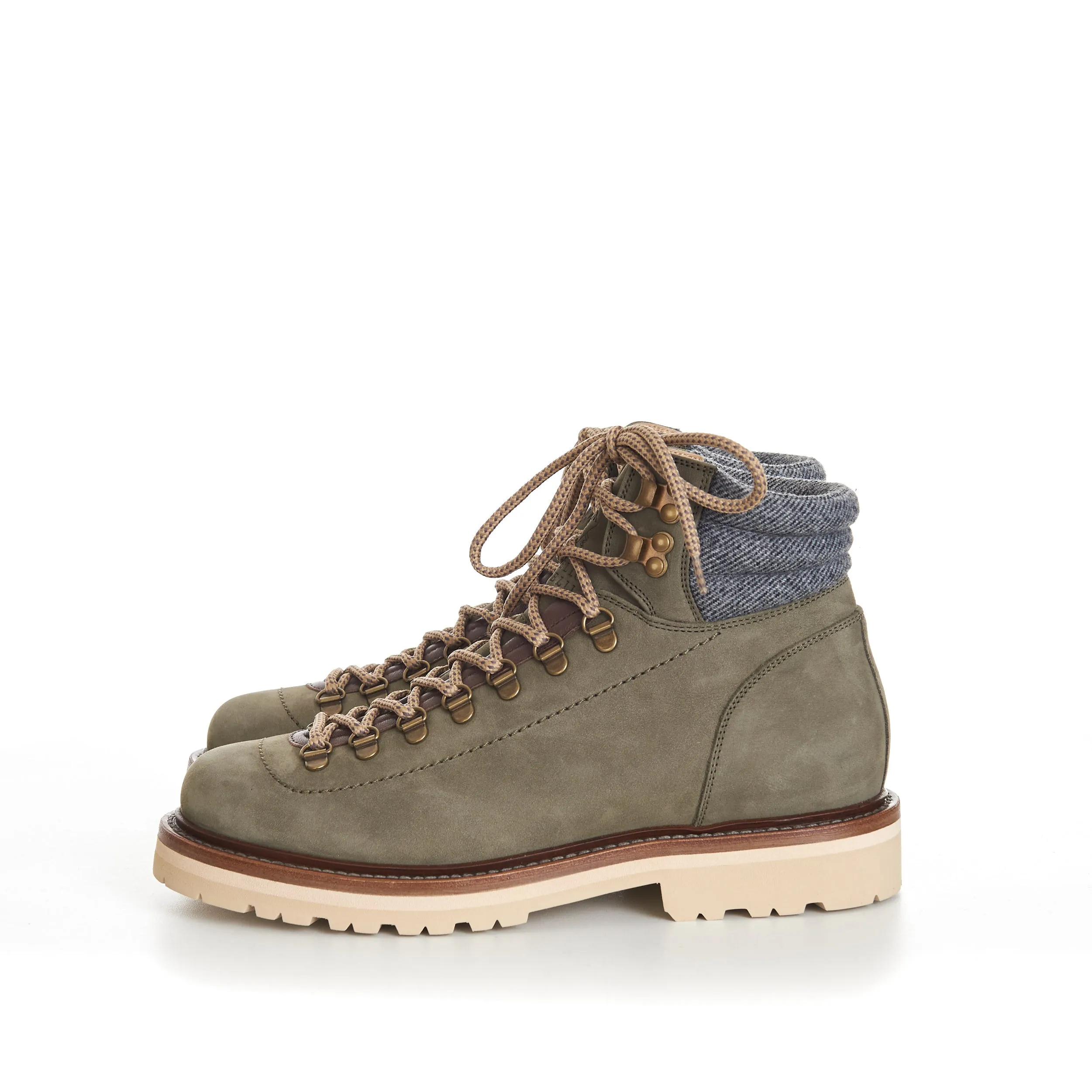 Nubuck Mountain-Style Boots With Wool Diagonal Insert