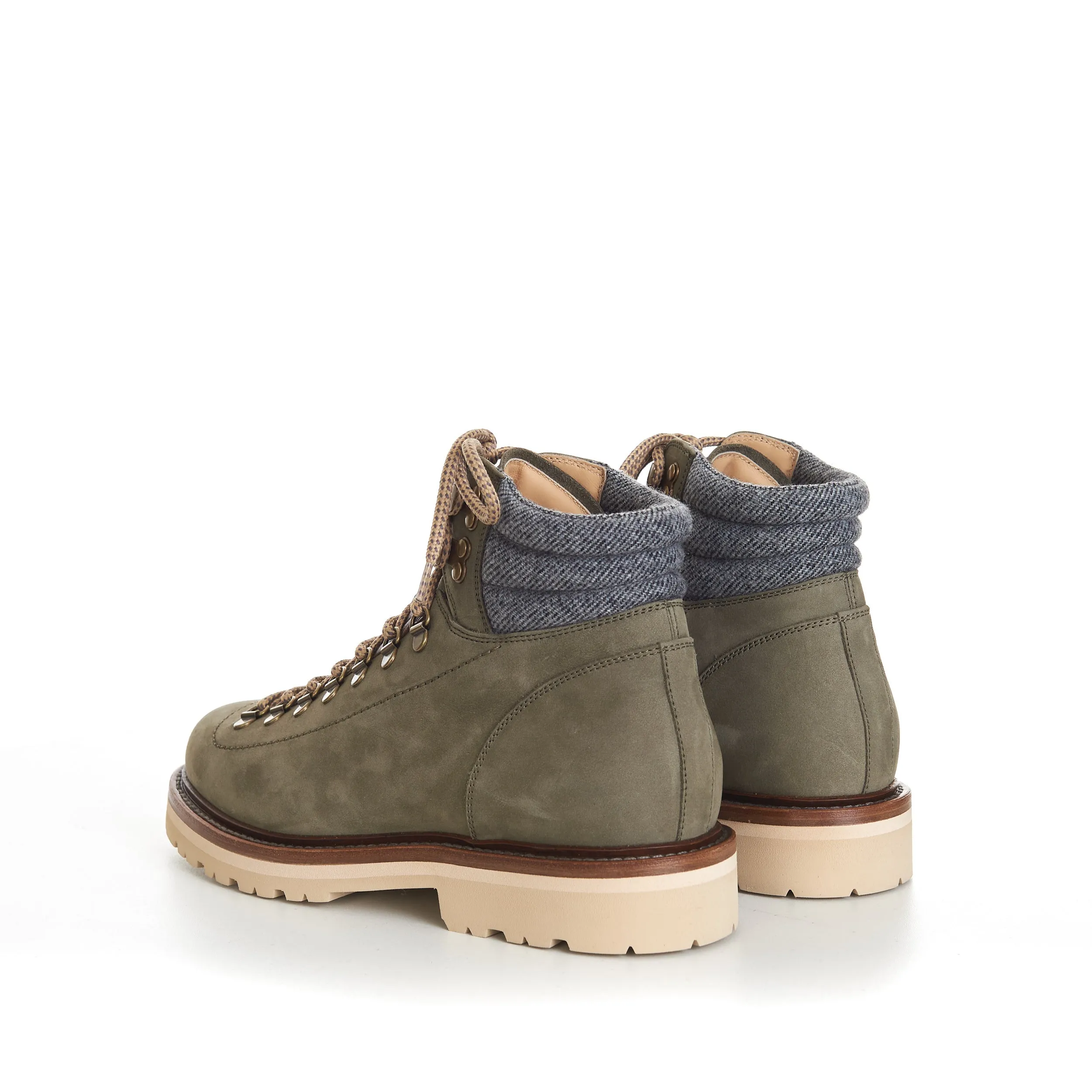 Nubuck Mountain-Style Boots With Wool Diagonal Insert