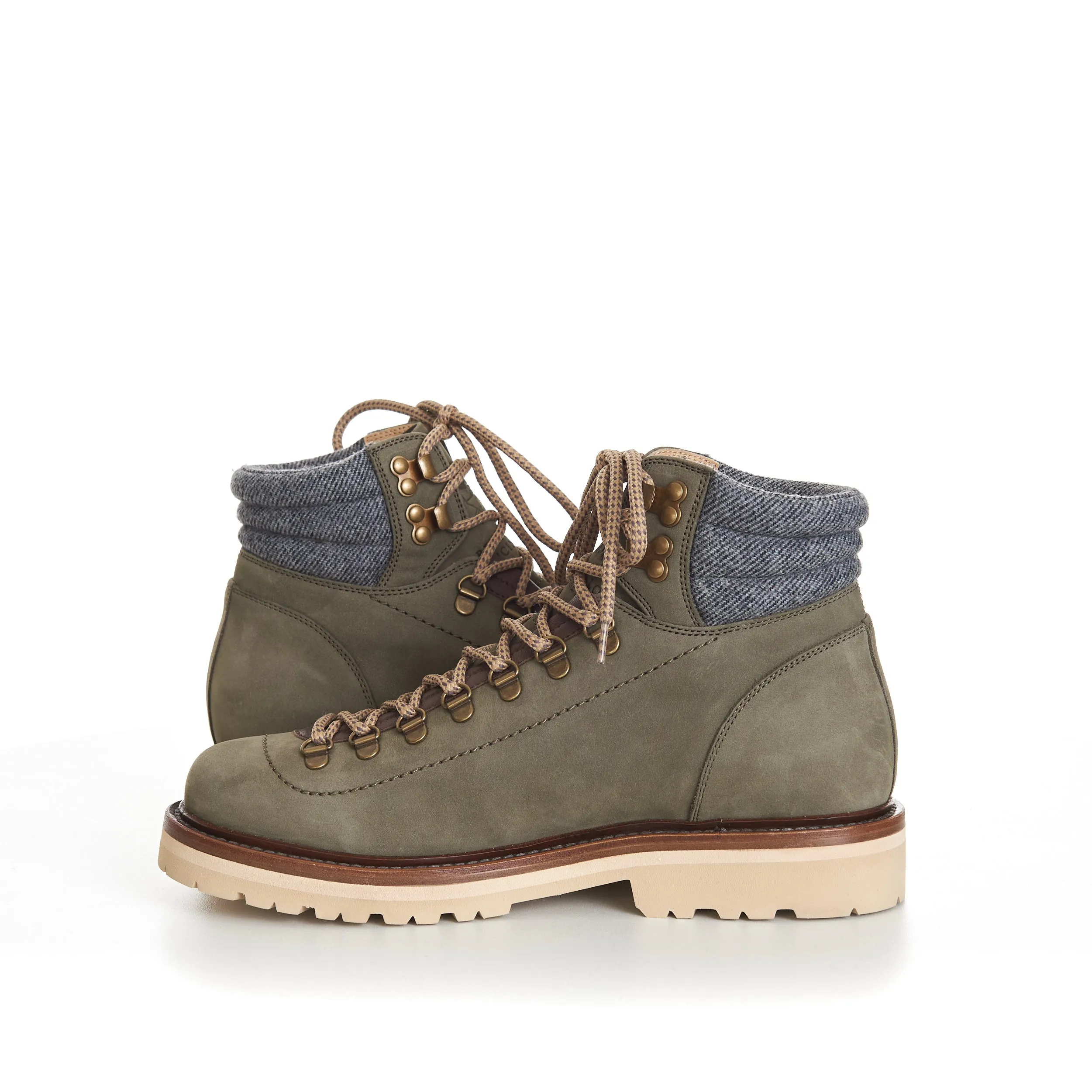 Nubuck Mountain-Style Boots With Wool Diagonal Insert