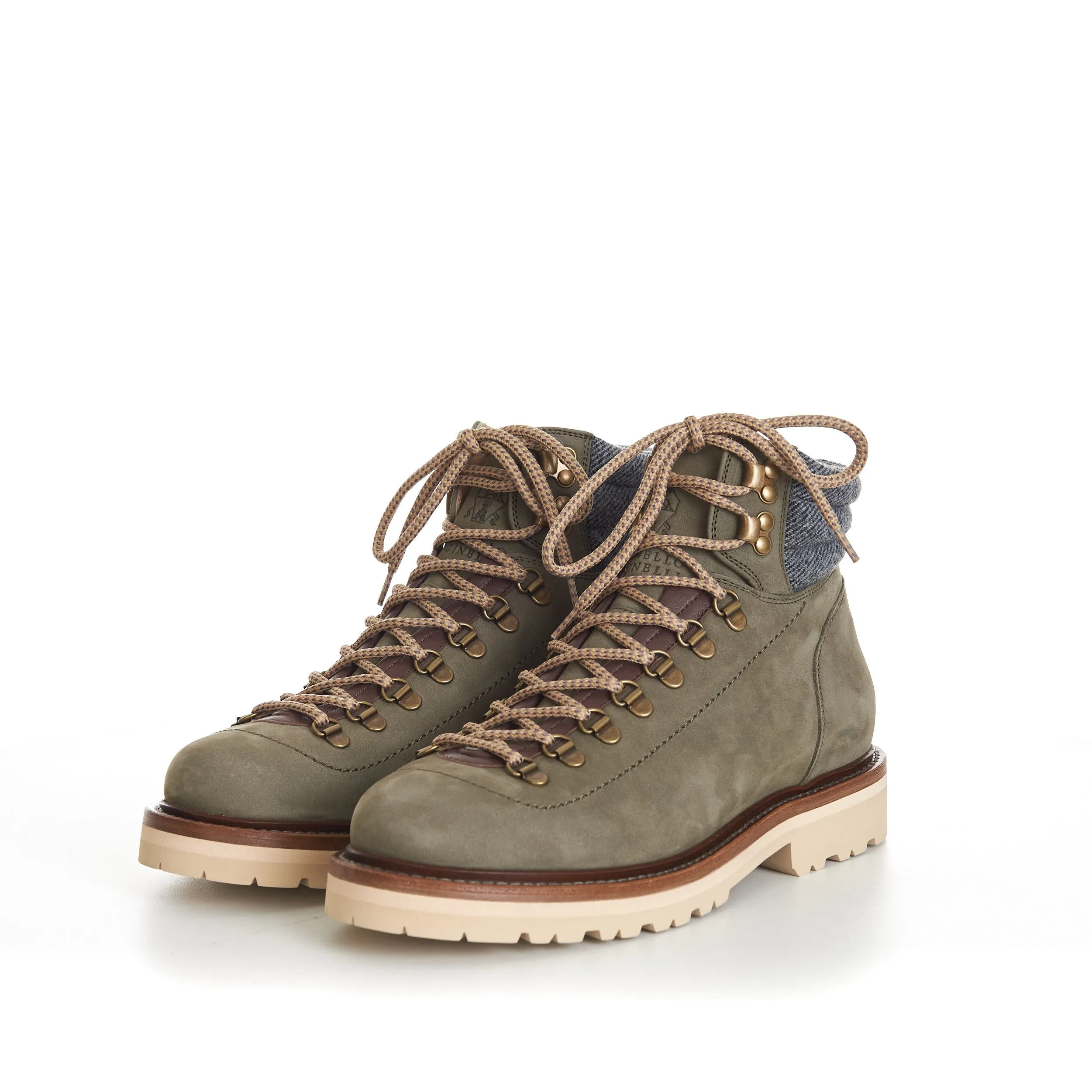 Nubuck Mountain-Style Boots With Wool Diagonal Insert
